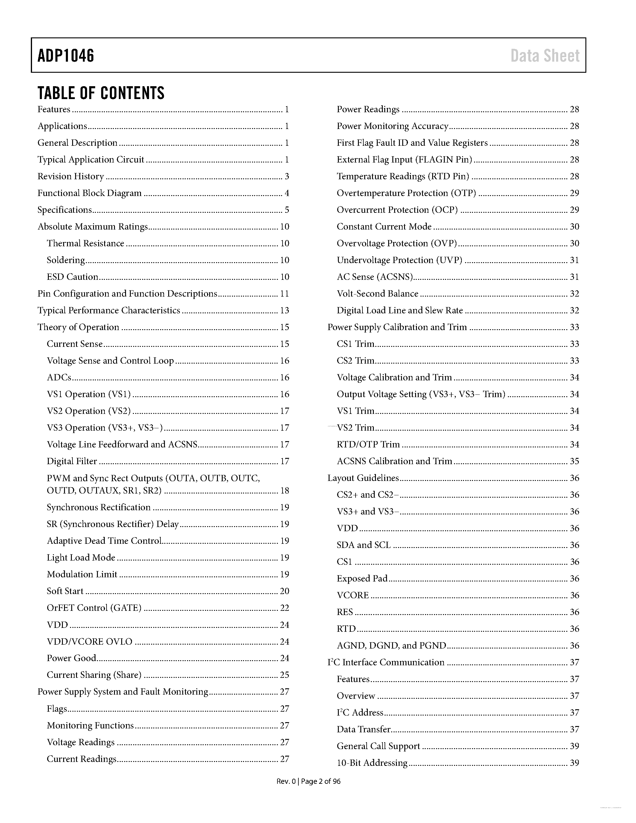 Datasheet ADP1046 page 2 Datasheet ADP1046 - Digital Controller page 2