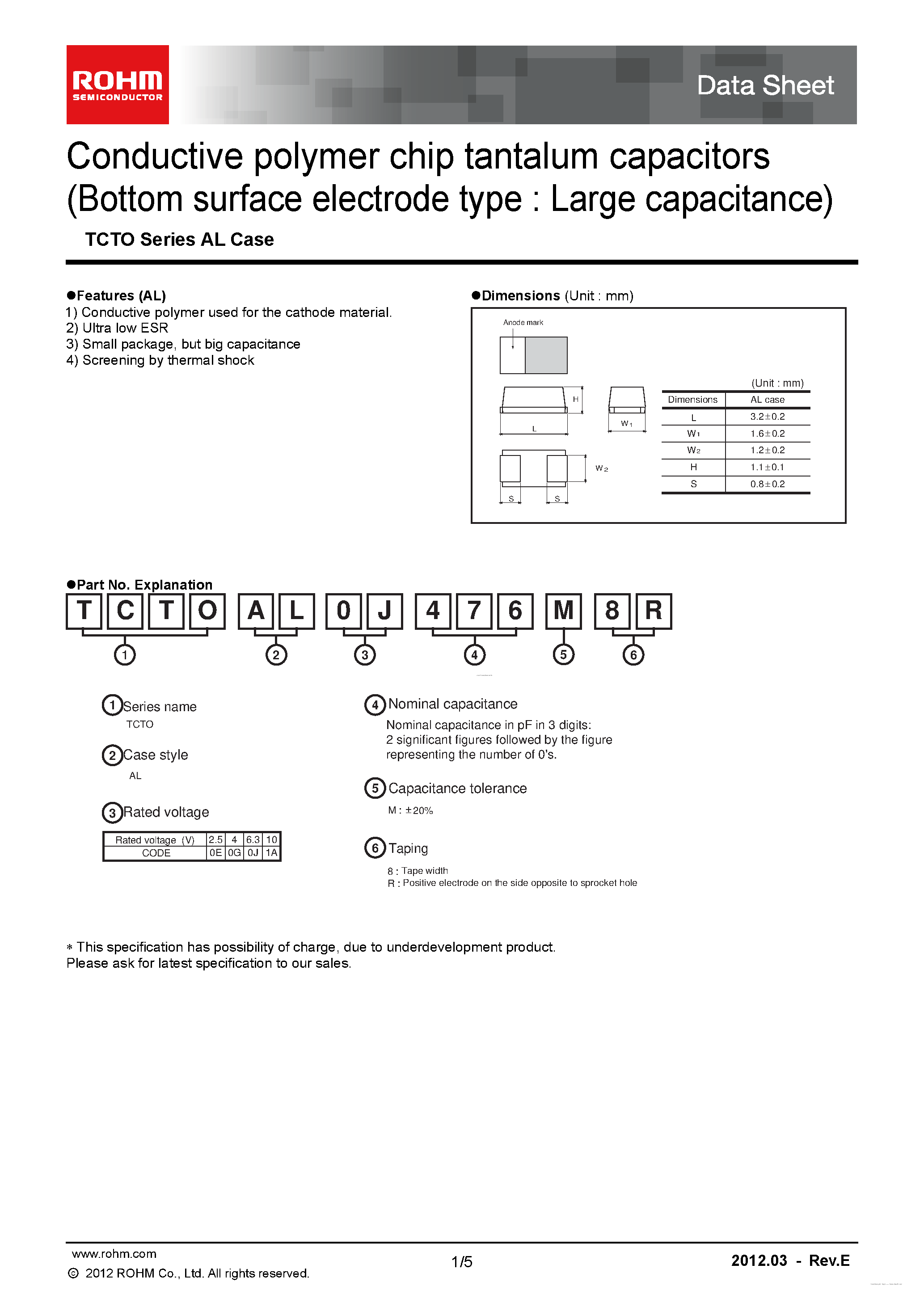 Даташит TCTO - Conductive polymer chip tantalum capacitors страница 1