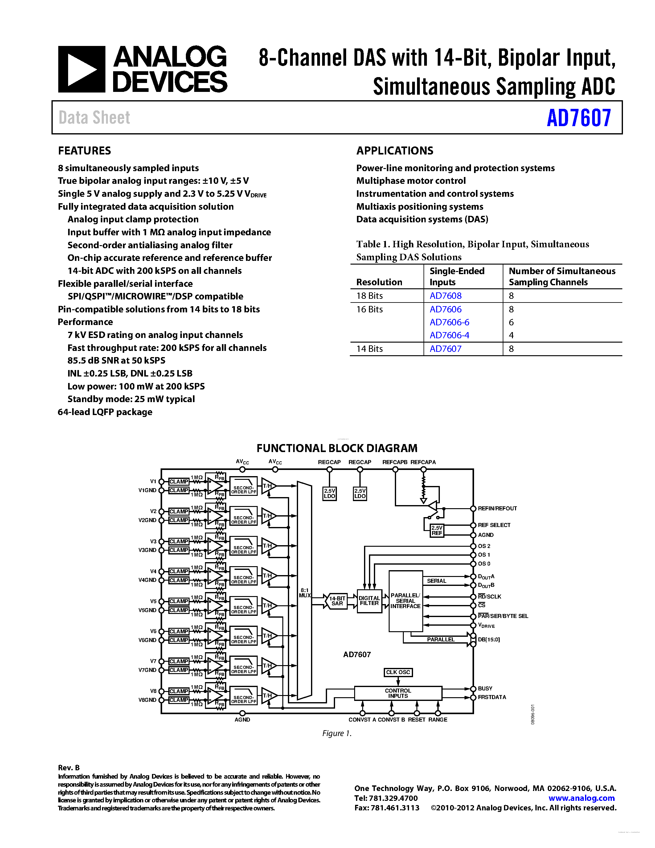 Datasheet AD7607 - 8-Channel DAS page 1