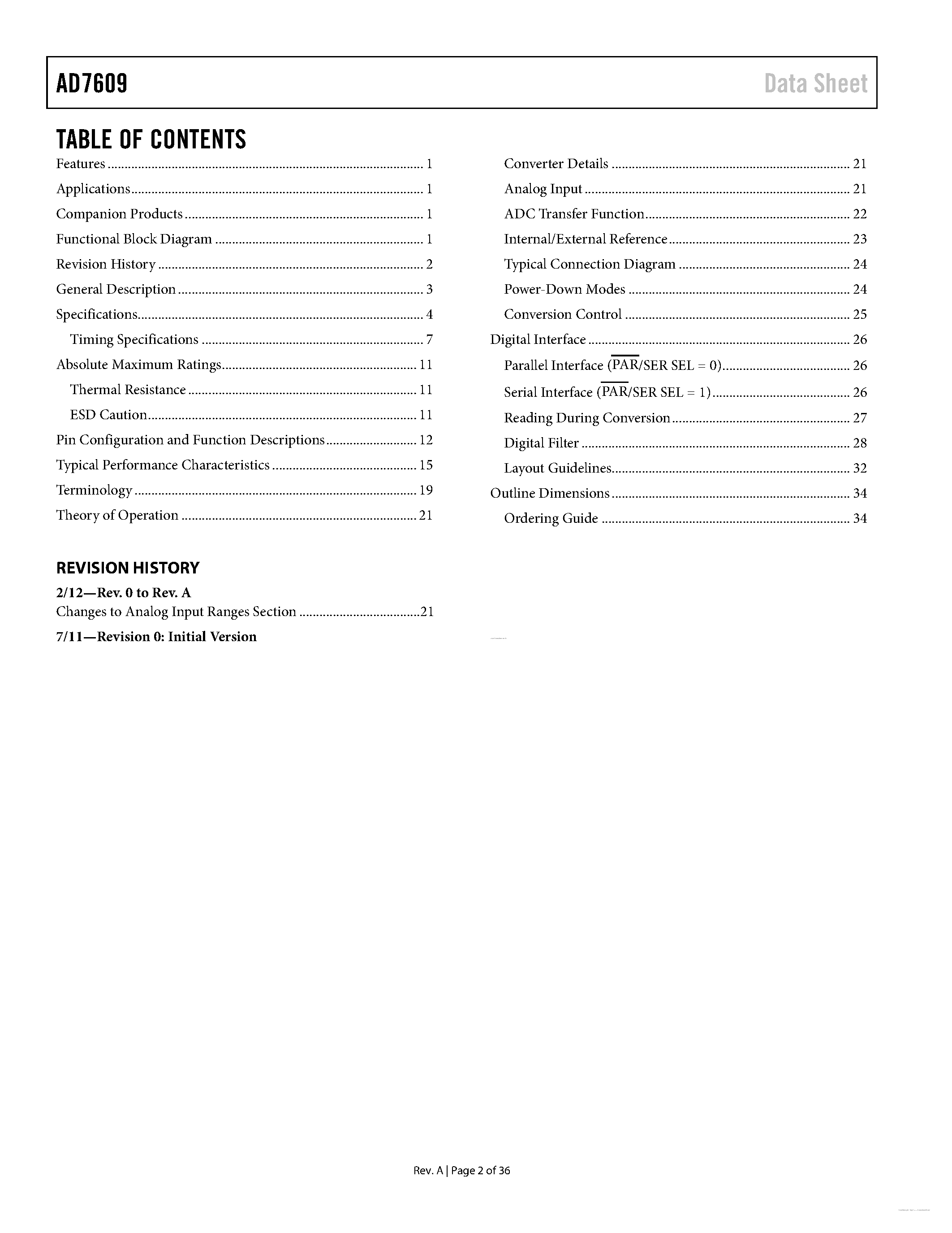 Datasheet AD7609 - 8-Channel Differential DAS page 2