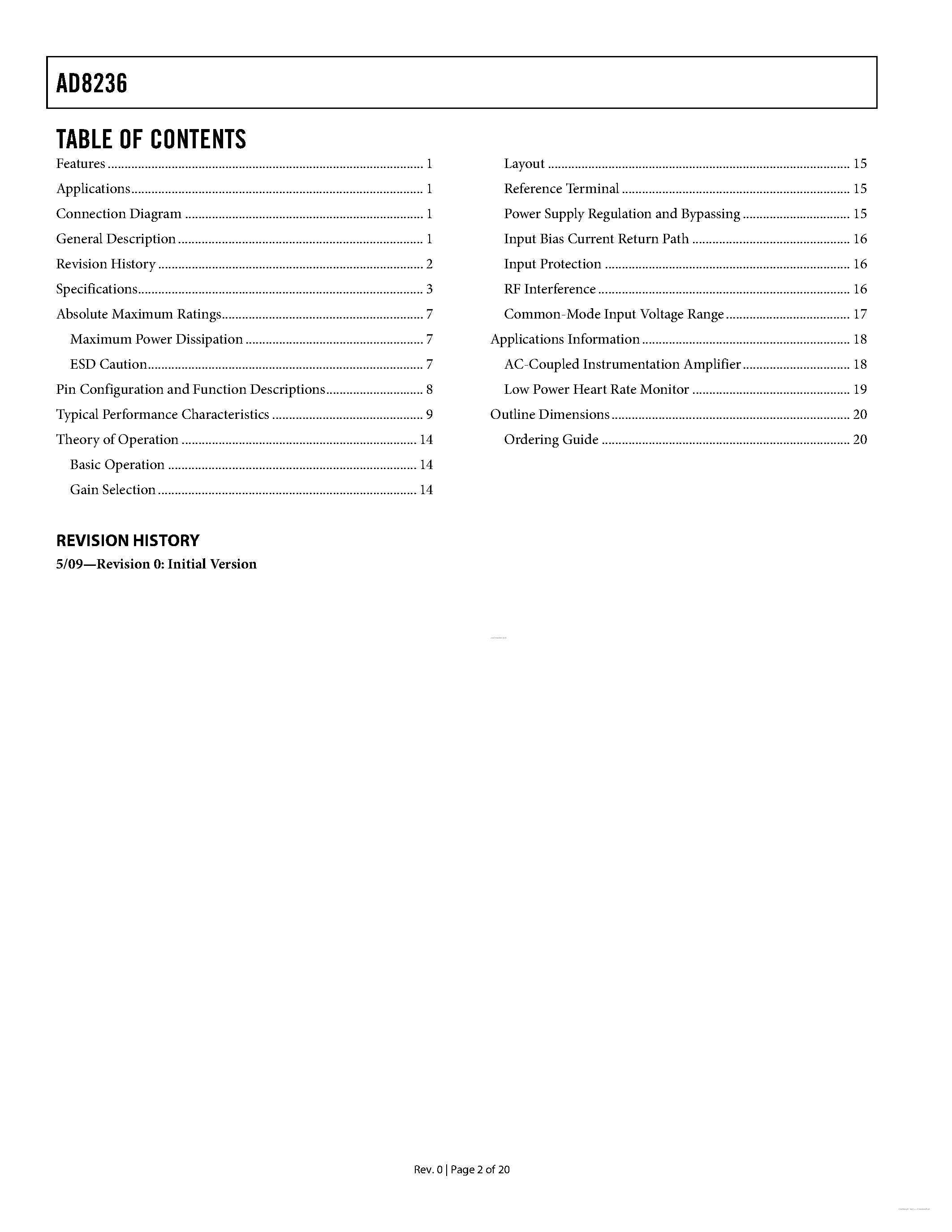 Datasheet AD8236 page 2 Datasheet AD8236 - Micropower Instrumentation Amplifier page 2