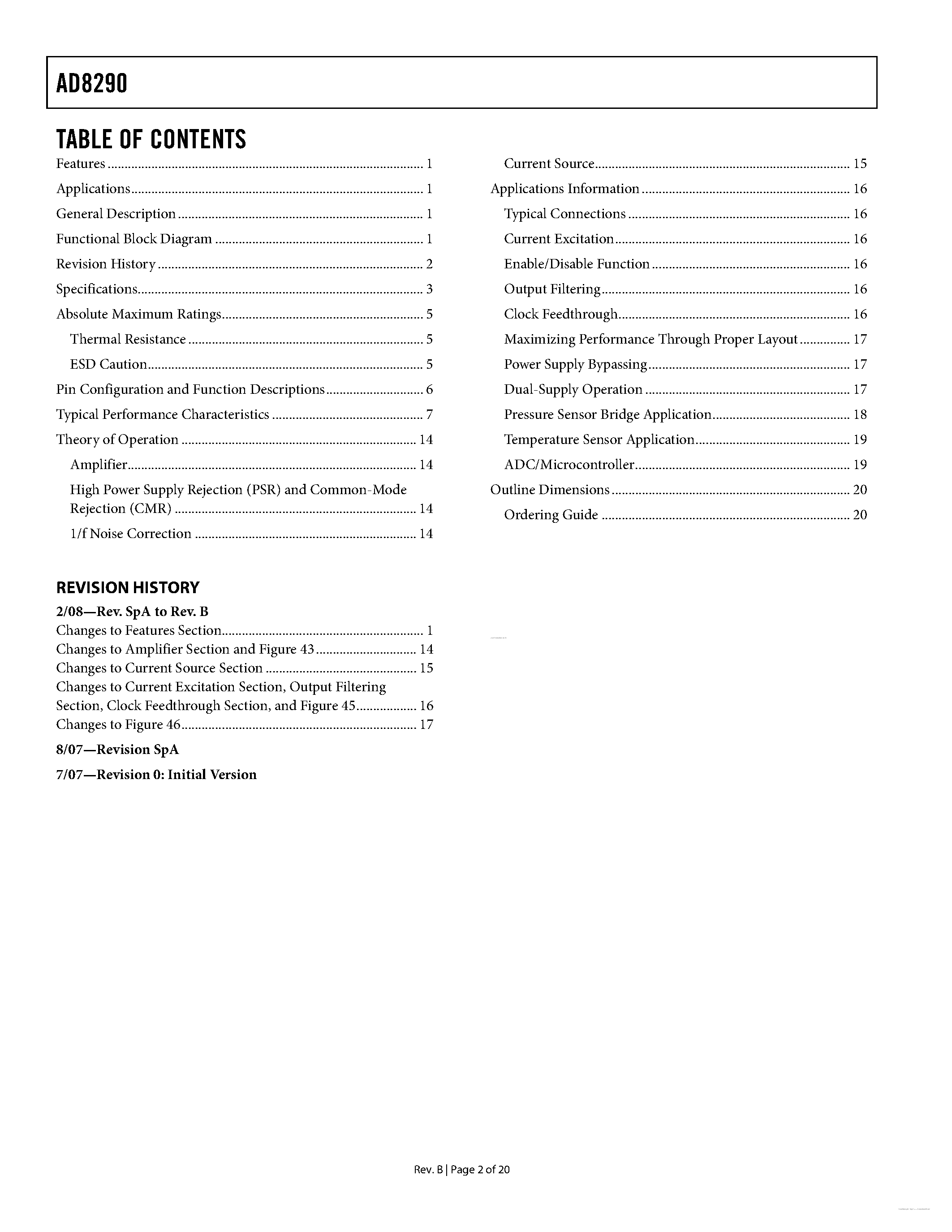 Datasheet AD8290 page 2 Datasheet AD8290 - CMOS Sensor Amplifier page 2