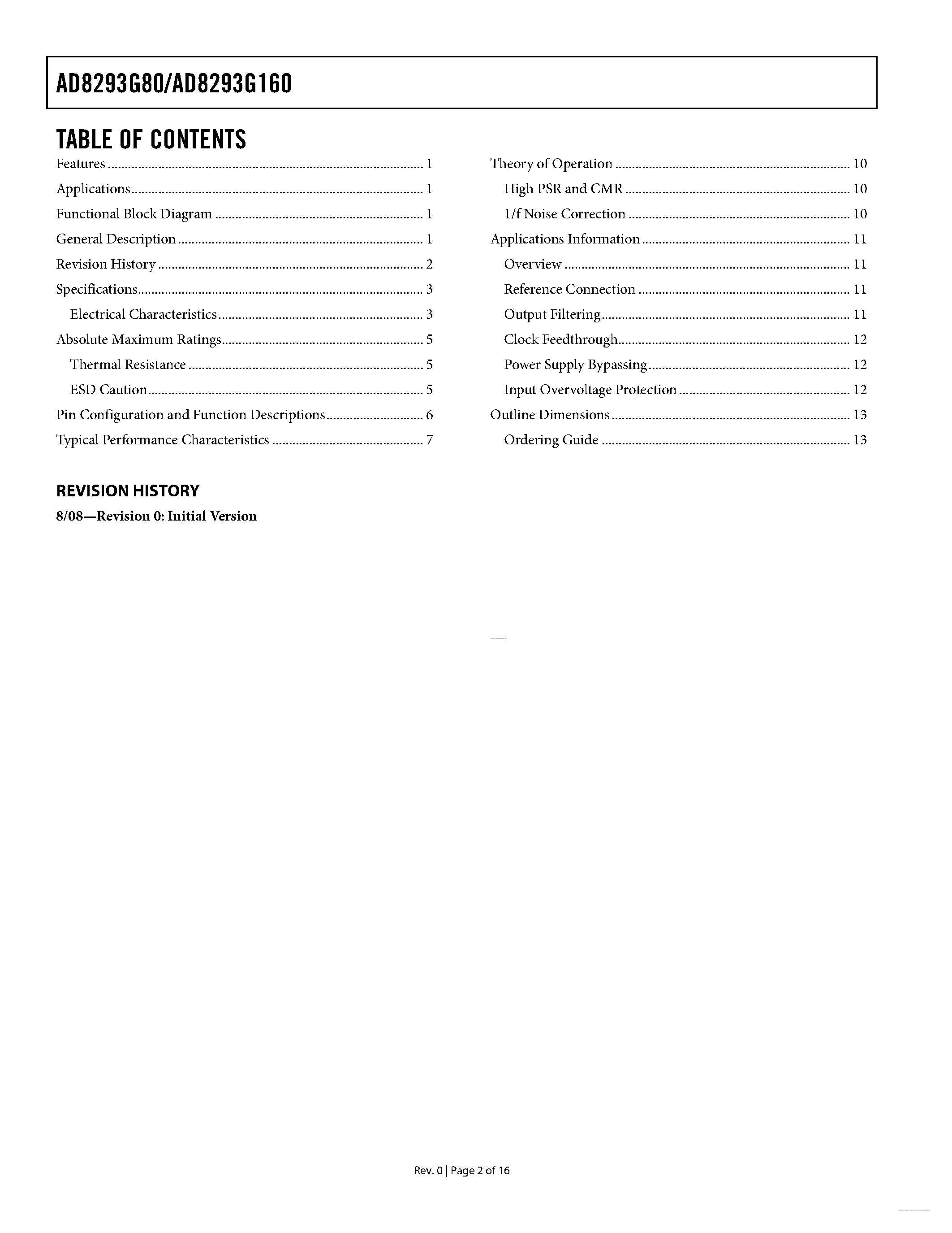 Datasheet AD8293G160 - Zero-Drift In-Amp page 2