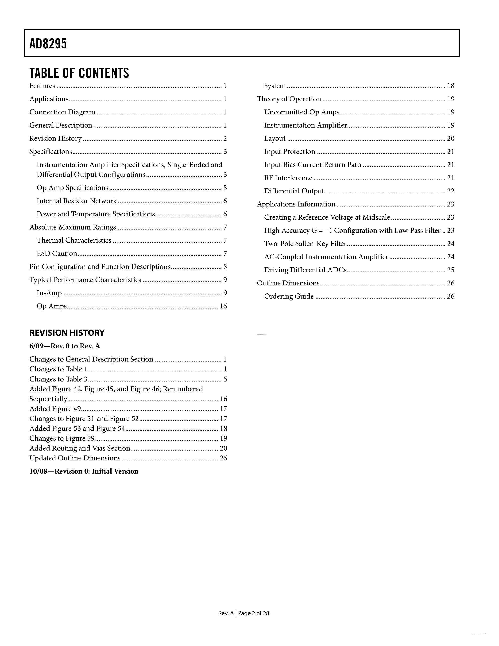 Datasheet AD8295 page 2 Datasheet AD8295 - Precision Instrumentation Amplifier page 2