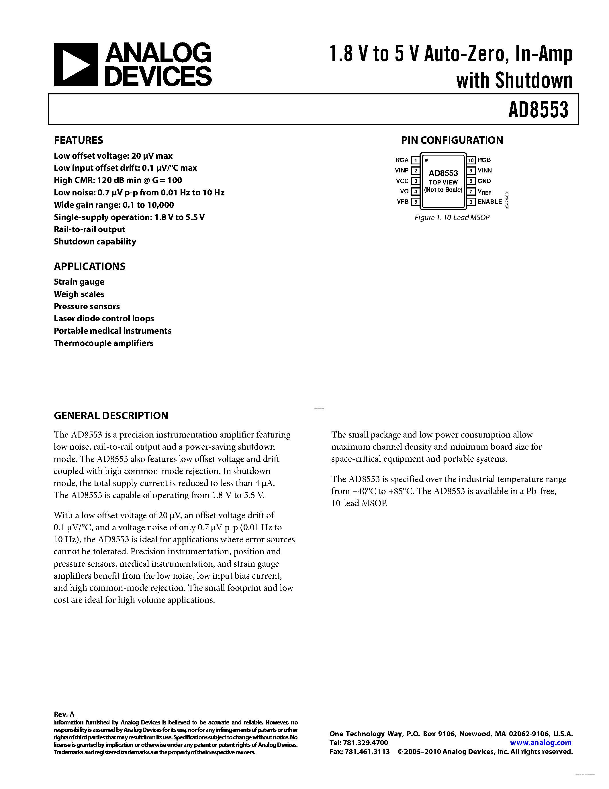 Datasheet AD8553 - In-Amp page 1