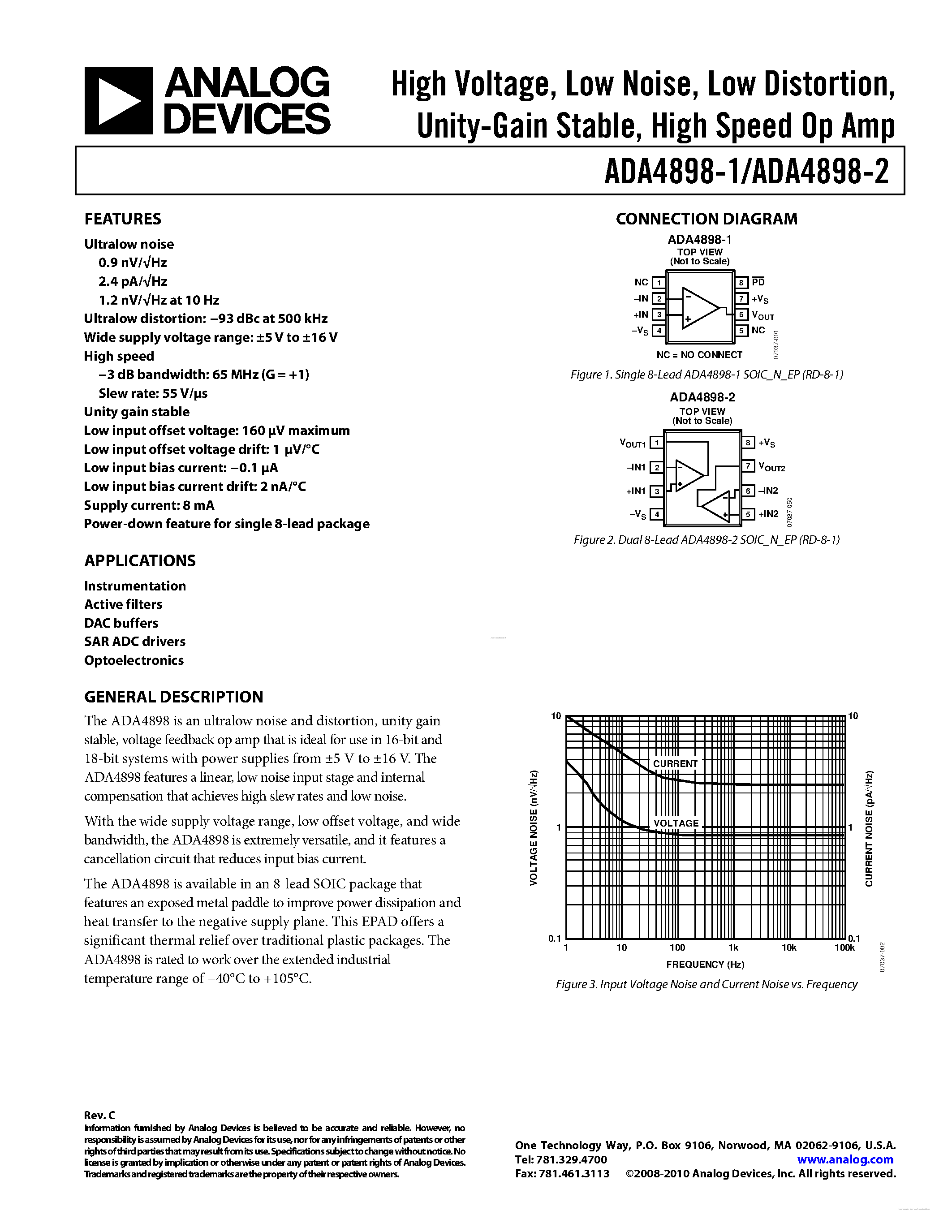 Datasheet ADA4898-1 - (ADA4898-1/-2) High Speed Op Amp page 1