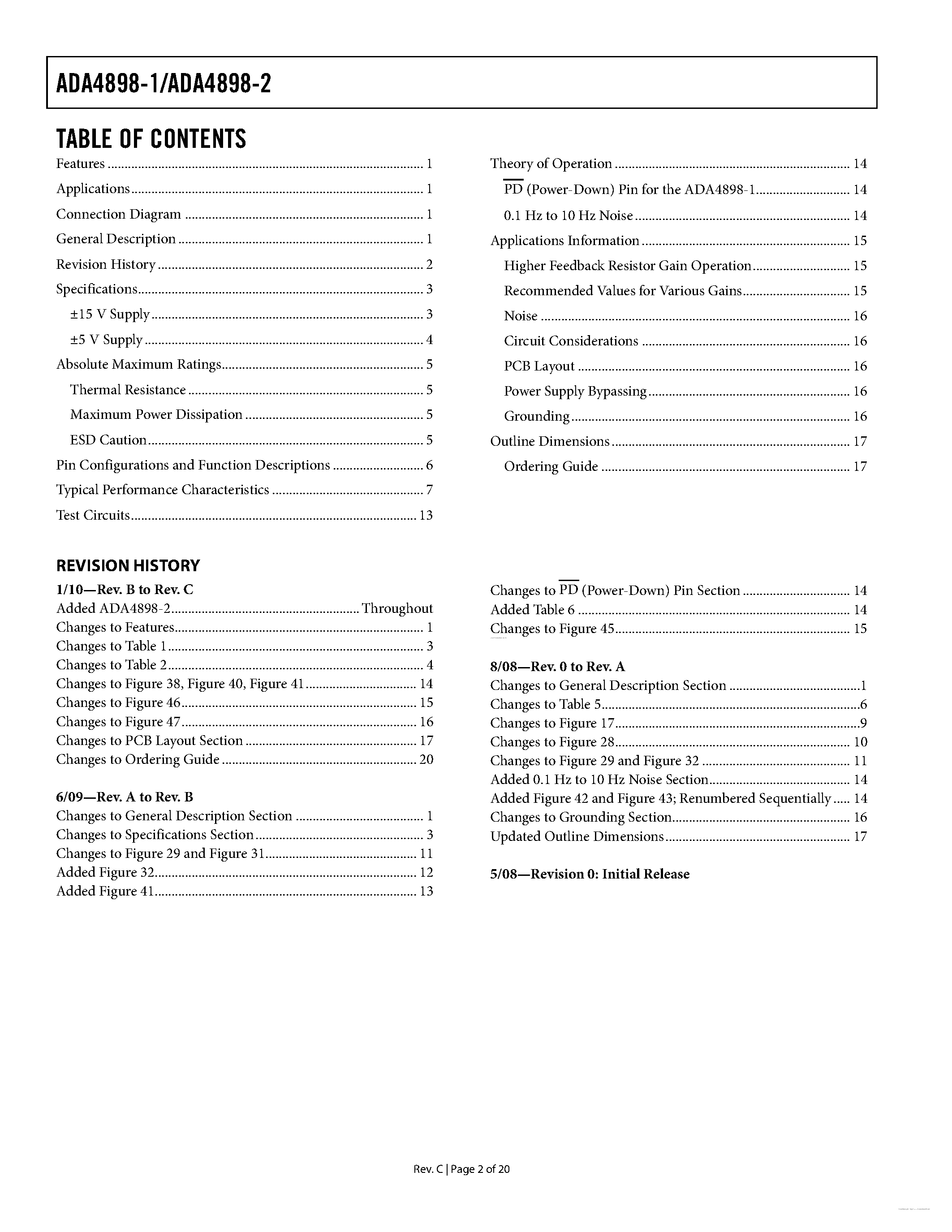 Datasheet ADA4898-1 - (ADA4898-1/-2) High Speed Op Amp page 2