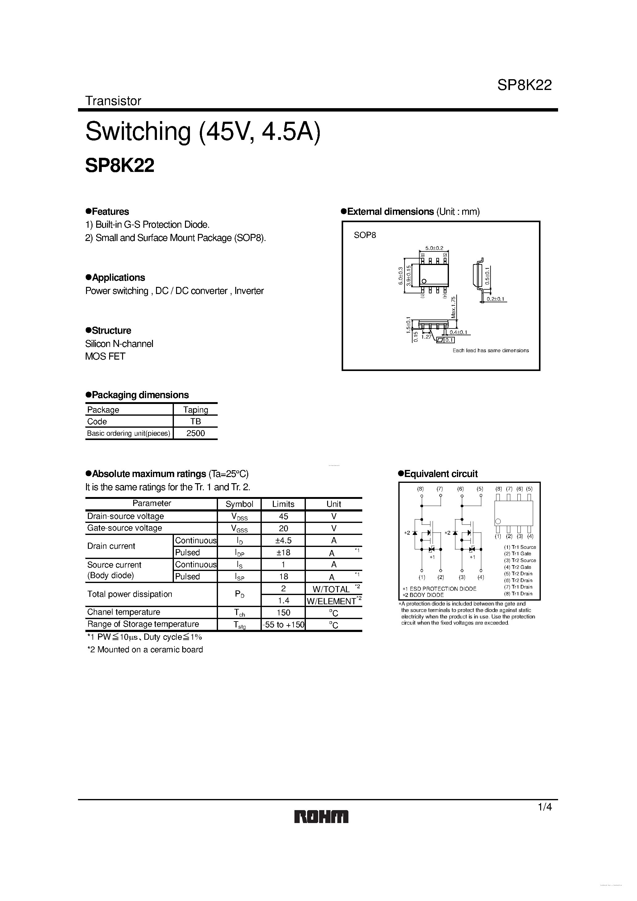 Datasheet SP8K22 - Switching page 1