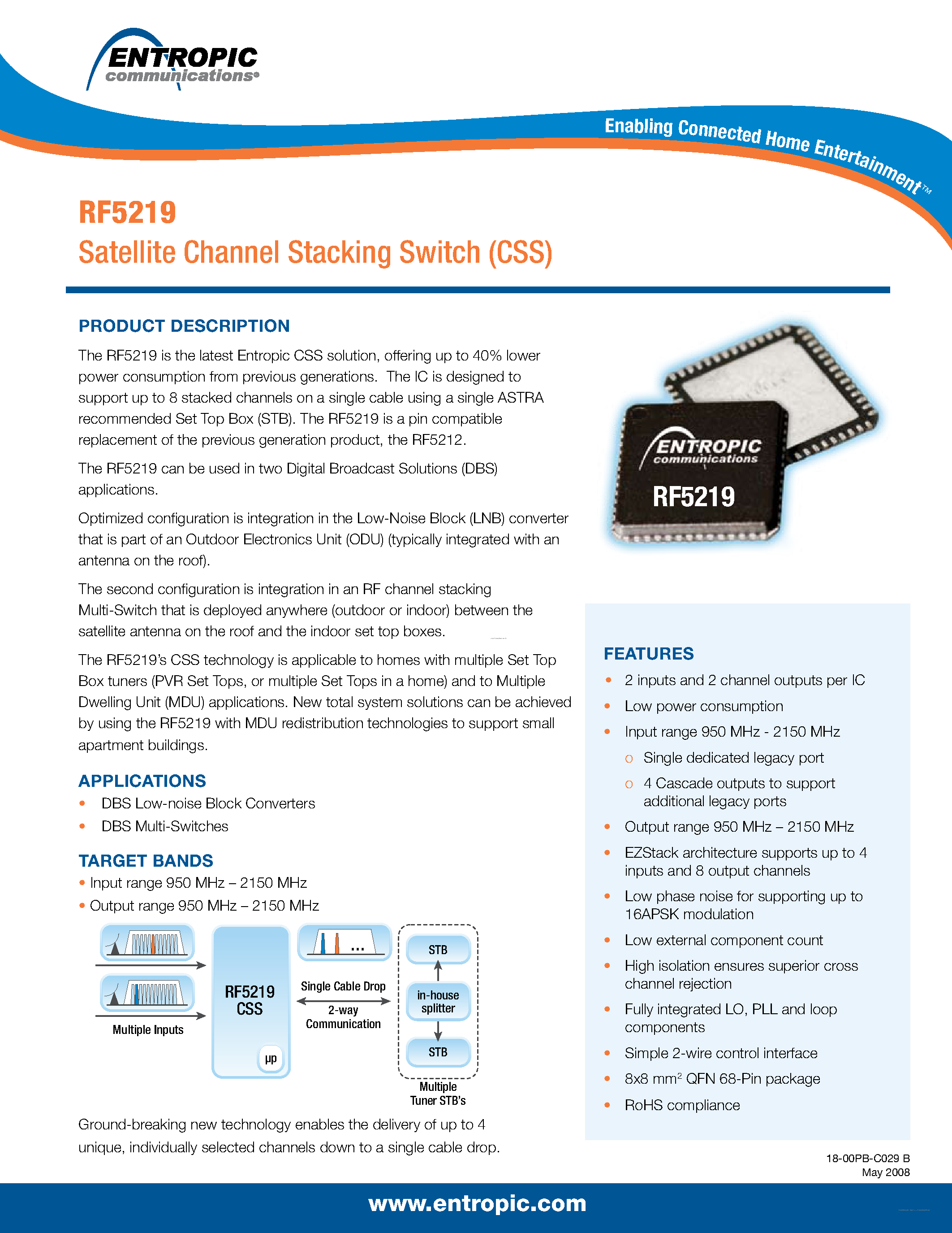 Datasheet RF5219 - Satellite Channel Stacking Switch page 1
