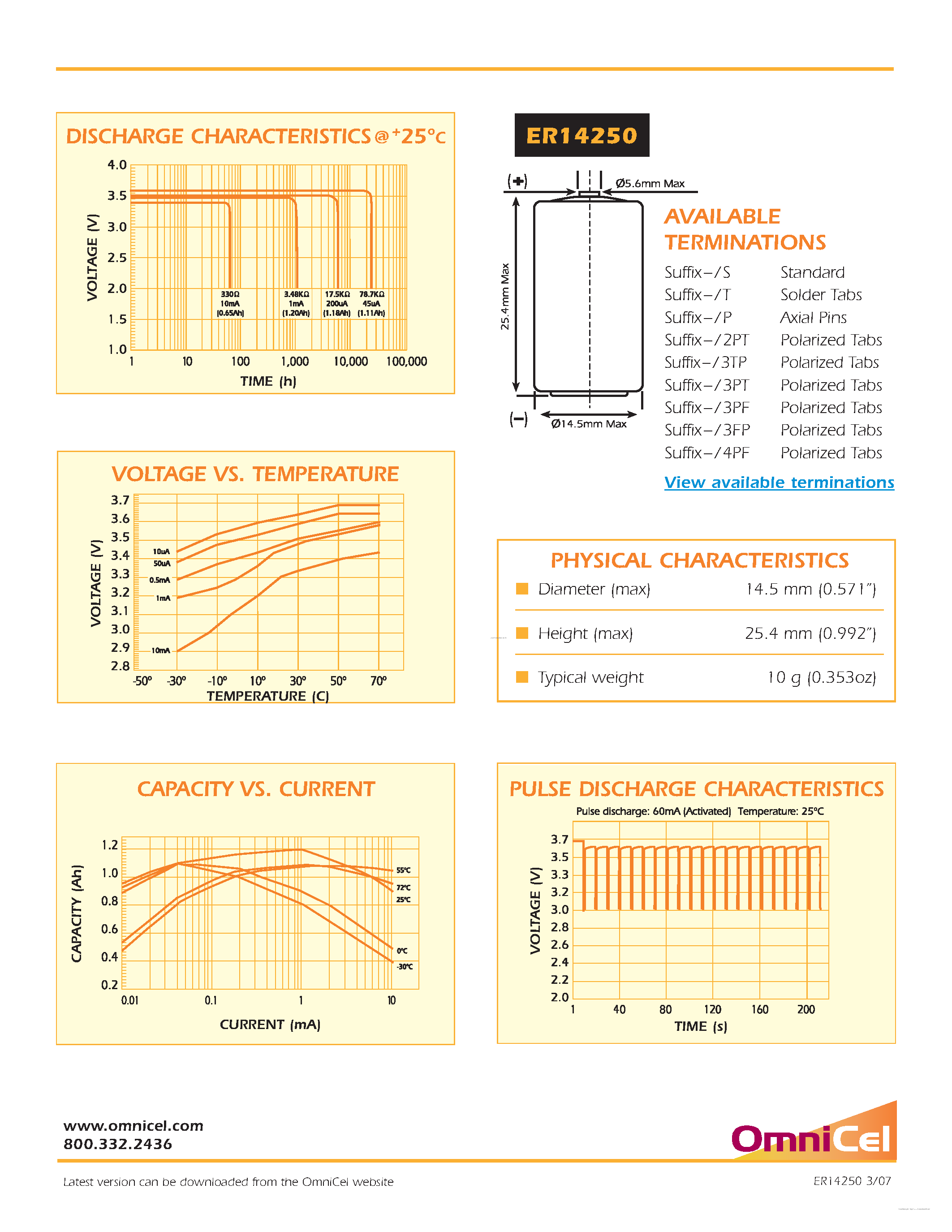 Datasheet ER14250 - Lithium Thionyl Chloride(Li-SOCI2) Battery page 2
