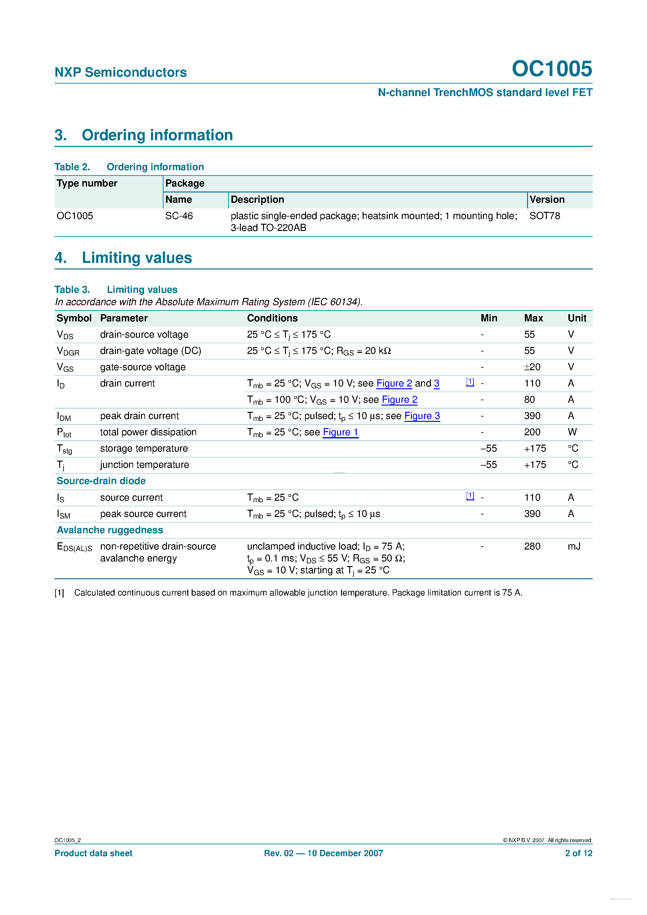 Datasheet OC1005 - N-channel TrenchMOS standard level FET page 2