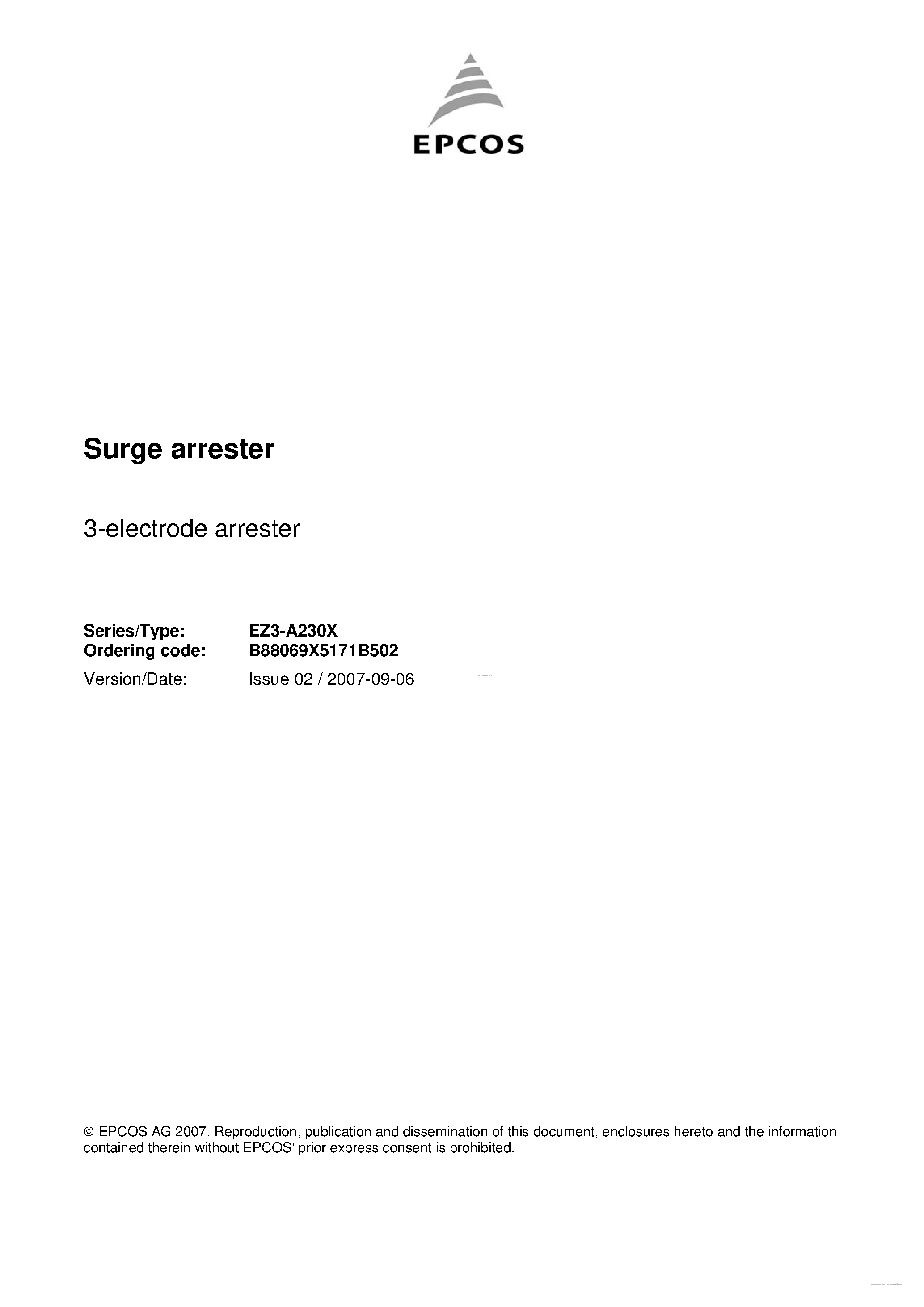 Datasheet EZ3-A230X - 3-electrode arrester page 1