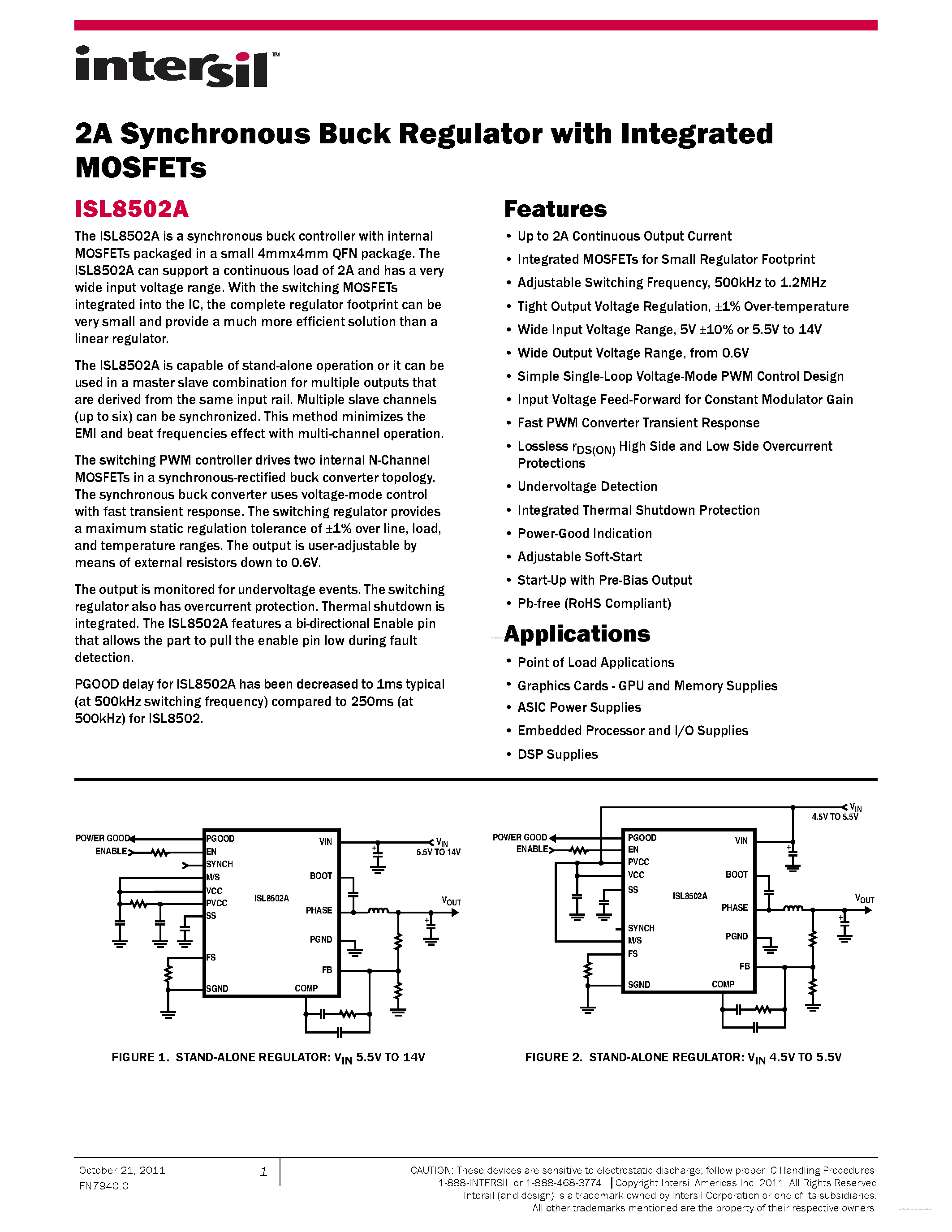 Datasheet 8502A - Search -----> ISL8502A page 1