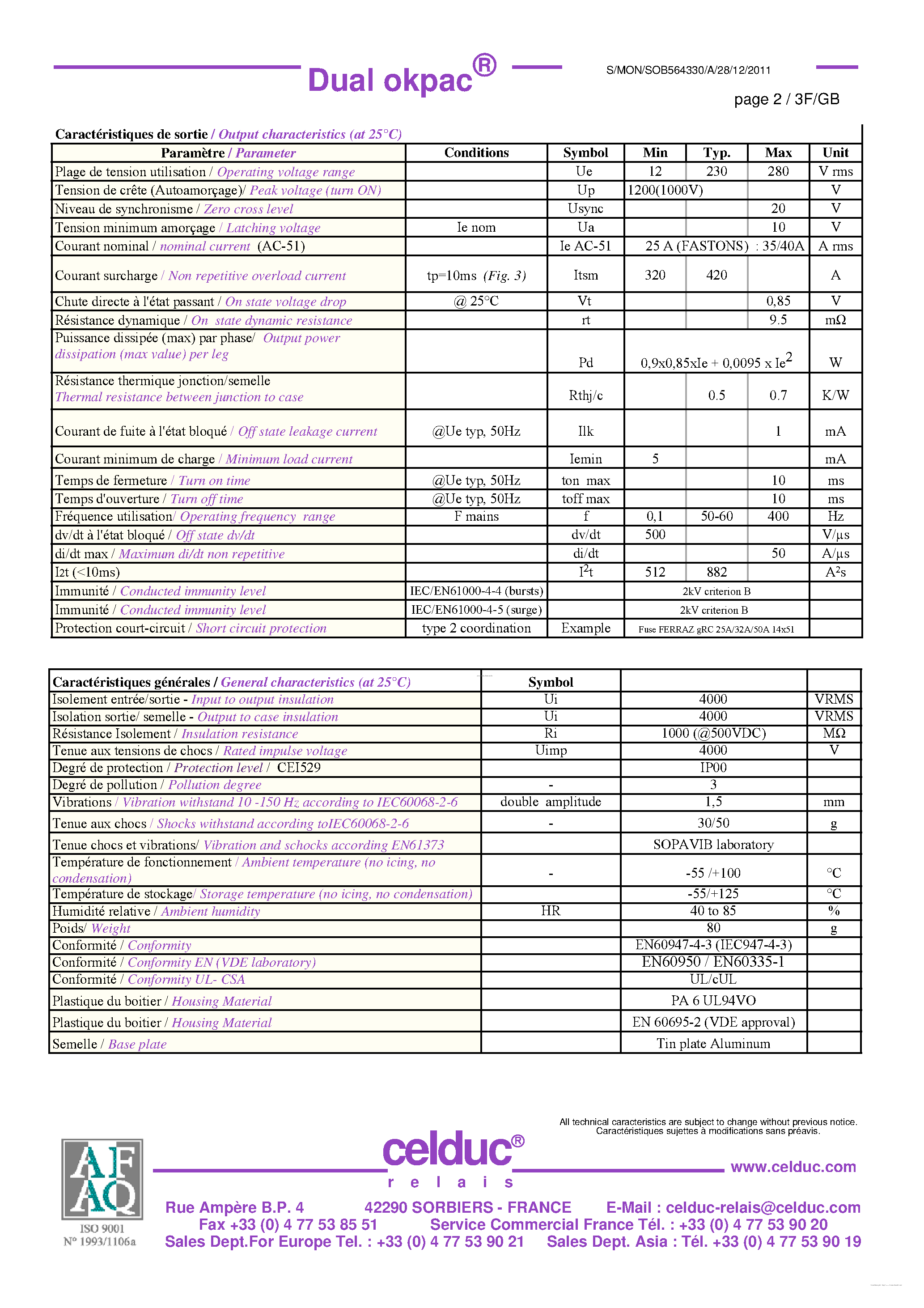 Datasheet SOB564330 - Double Power Solid State Relay page 2