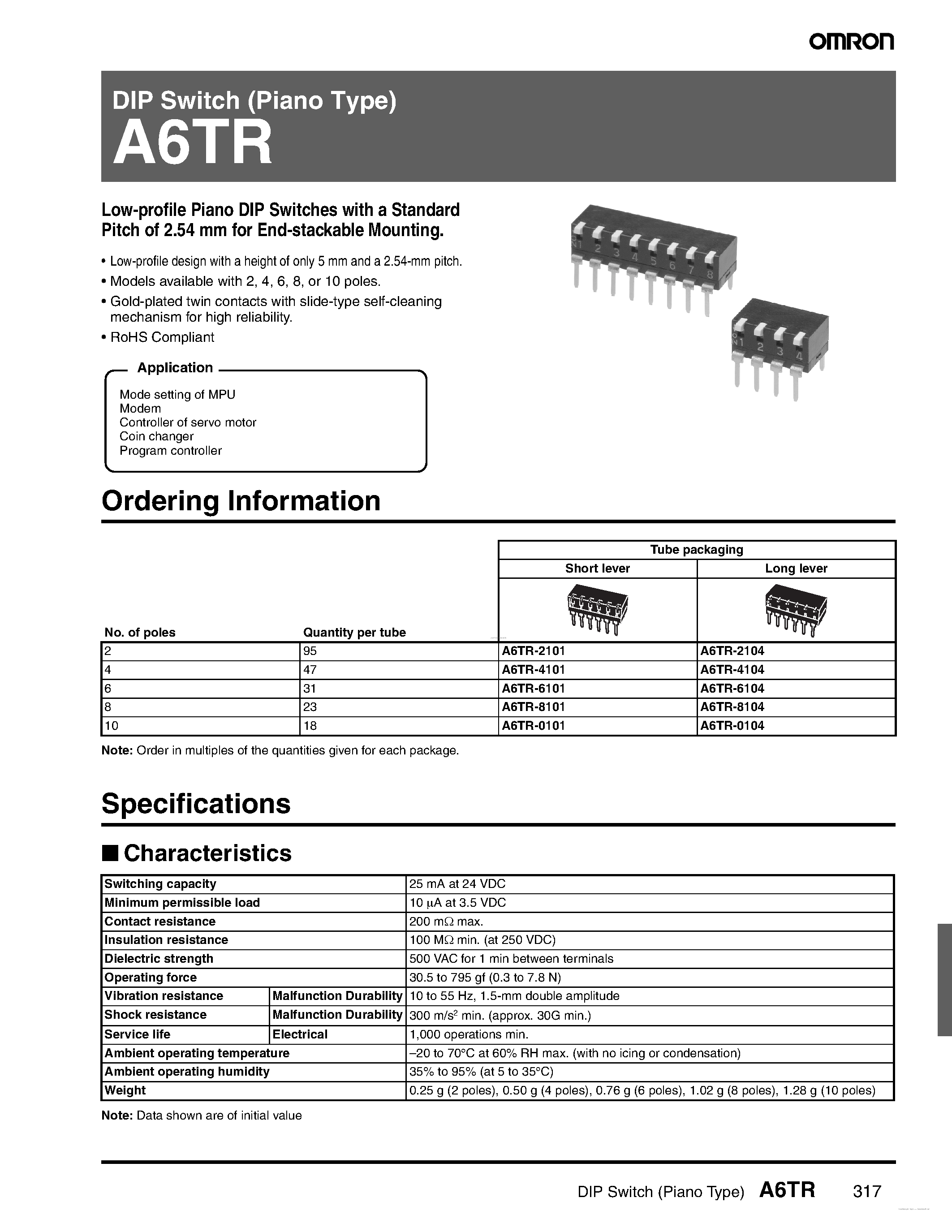 Даташит на микросхему A6TR страница 1 Даташит A6TR - DIP Switch страница 1