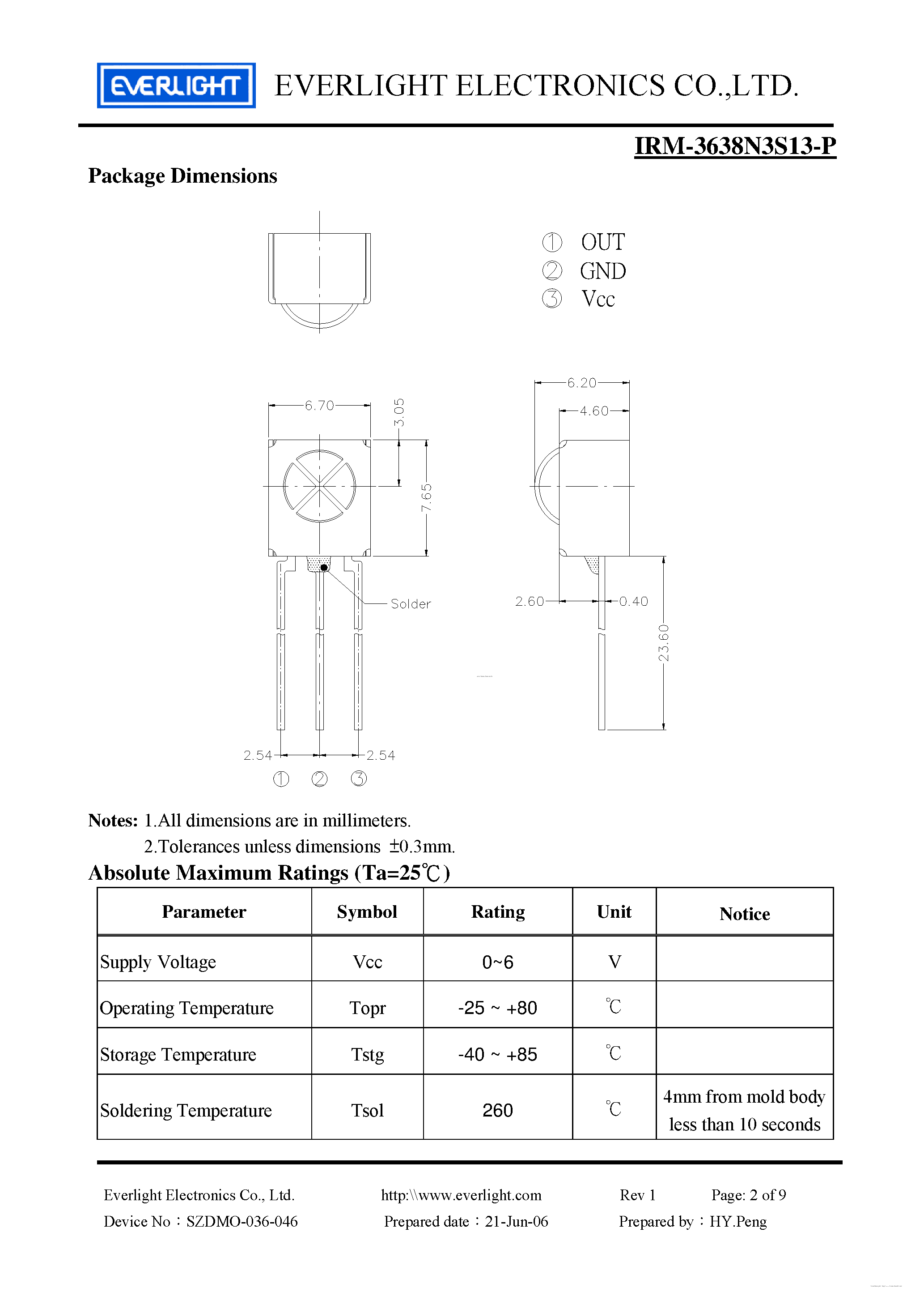 Даташит IRM-3638N3S13-P - Infrared Remote-Control Receiver Module страница 2