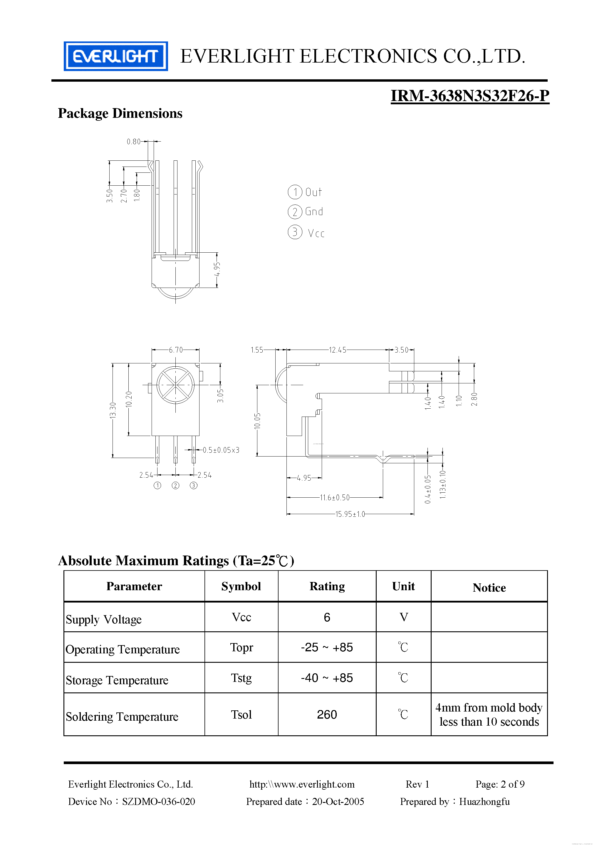 Даташит IRM-3638N3S32F26-P - Infrared Remote-control Receiver Module страница 2