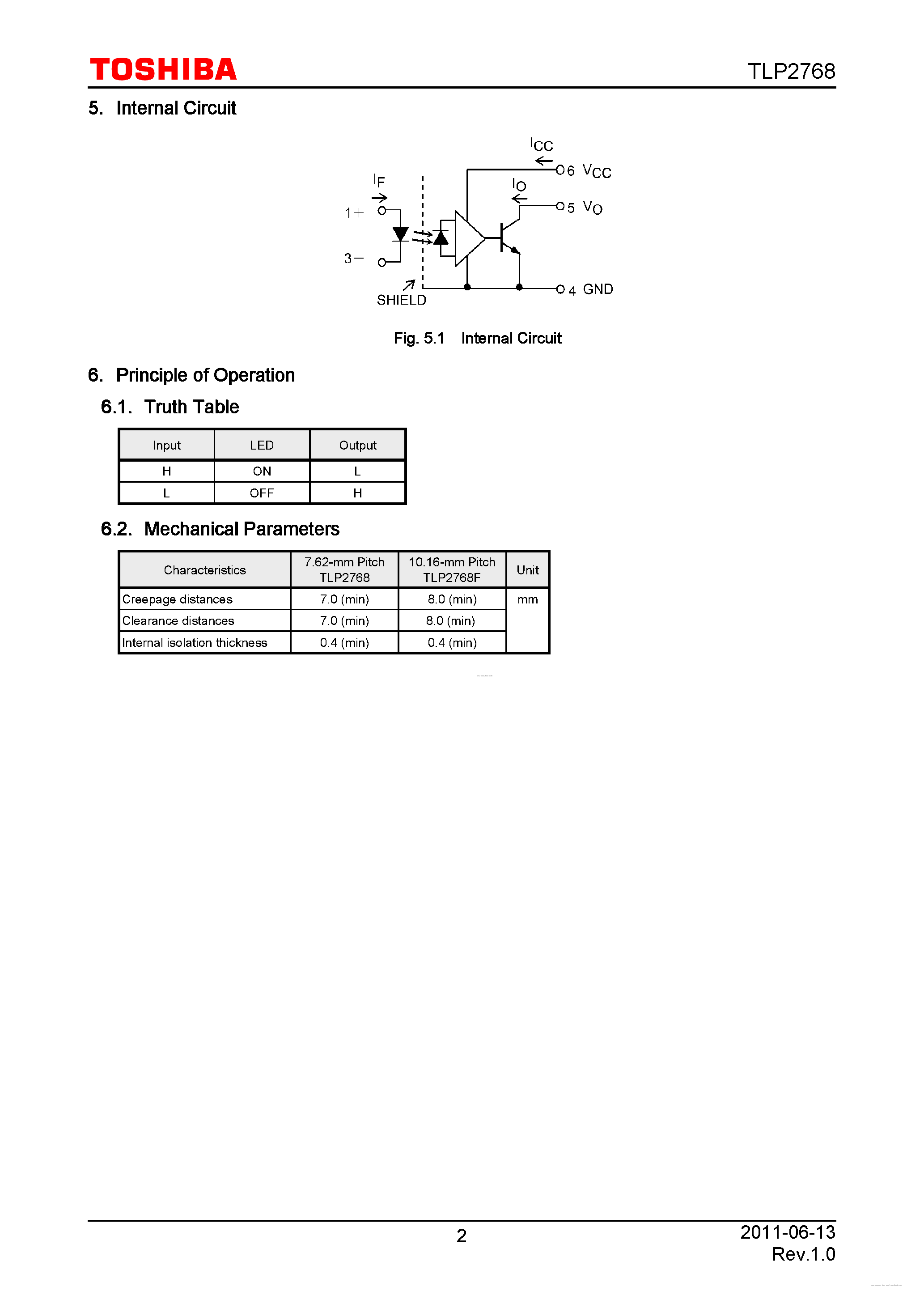 Datasheet TLP2768 page 2 Datasheet TLP2768 - GaAs Infrared LED & Photo IC page 2