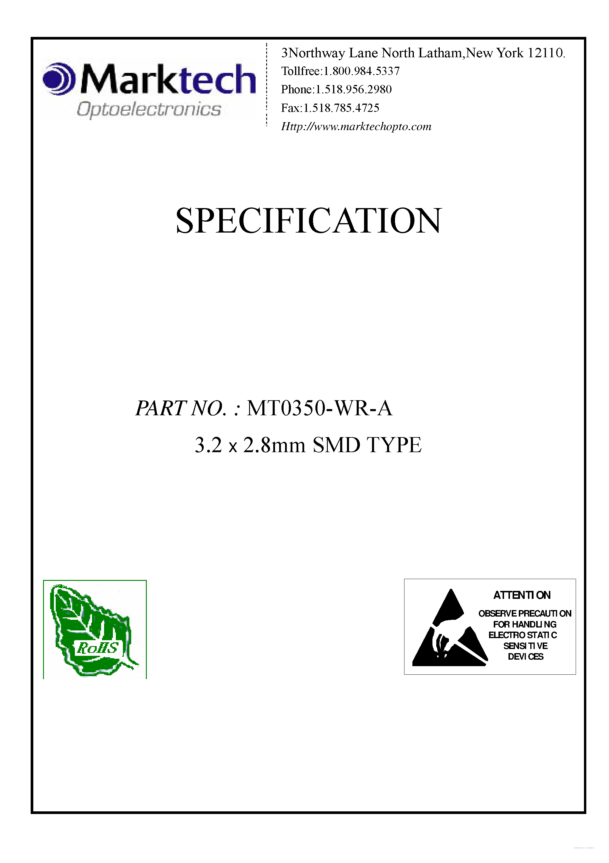 Datasheet MT0350-WR-A - LED page 1