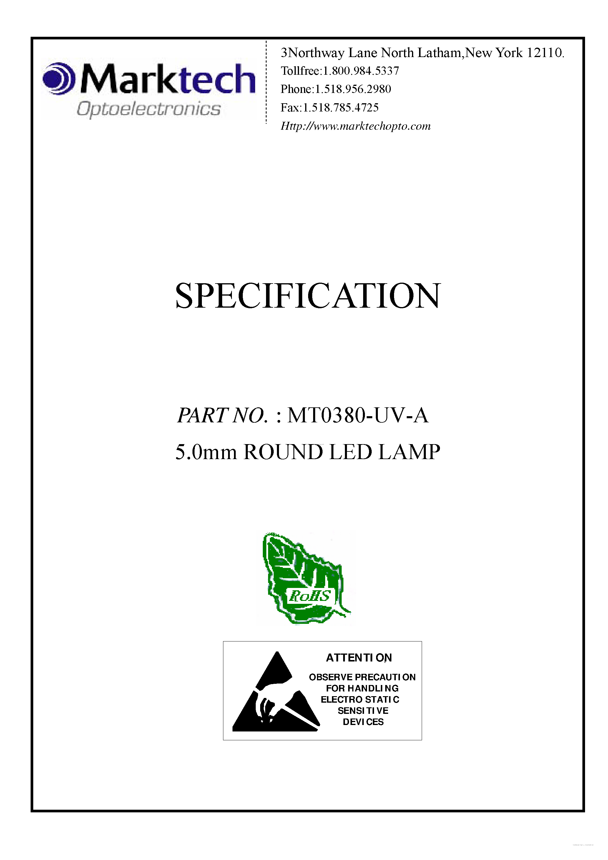 Datasheet MT0380-UV-A - LED page 1