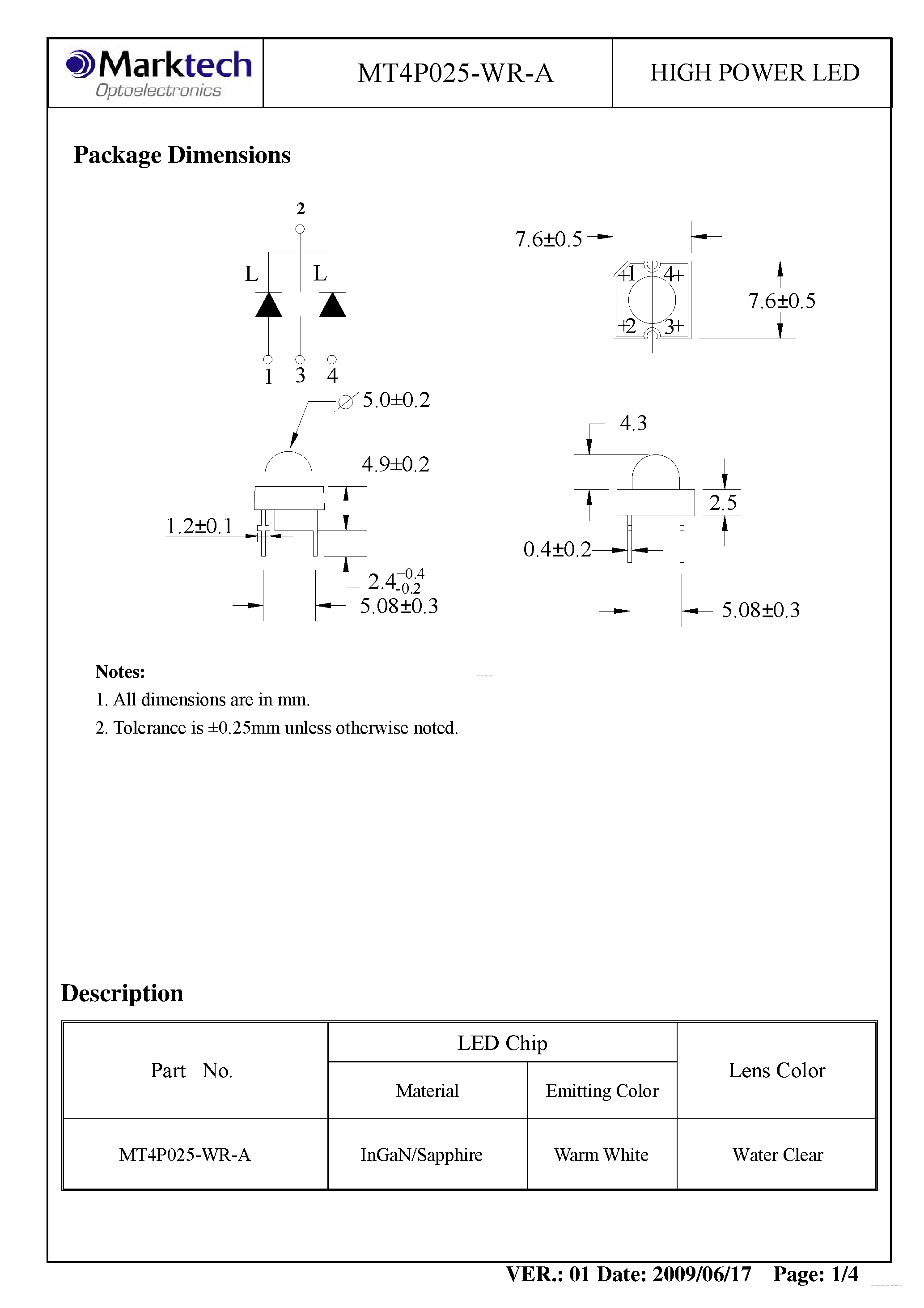Datasheet MT4P025-WR-A - LED page 2