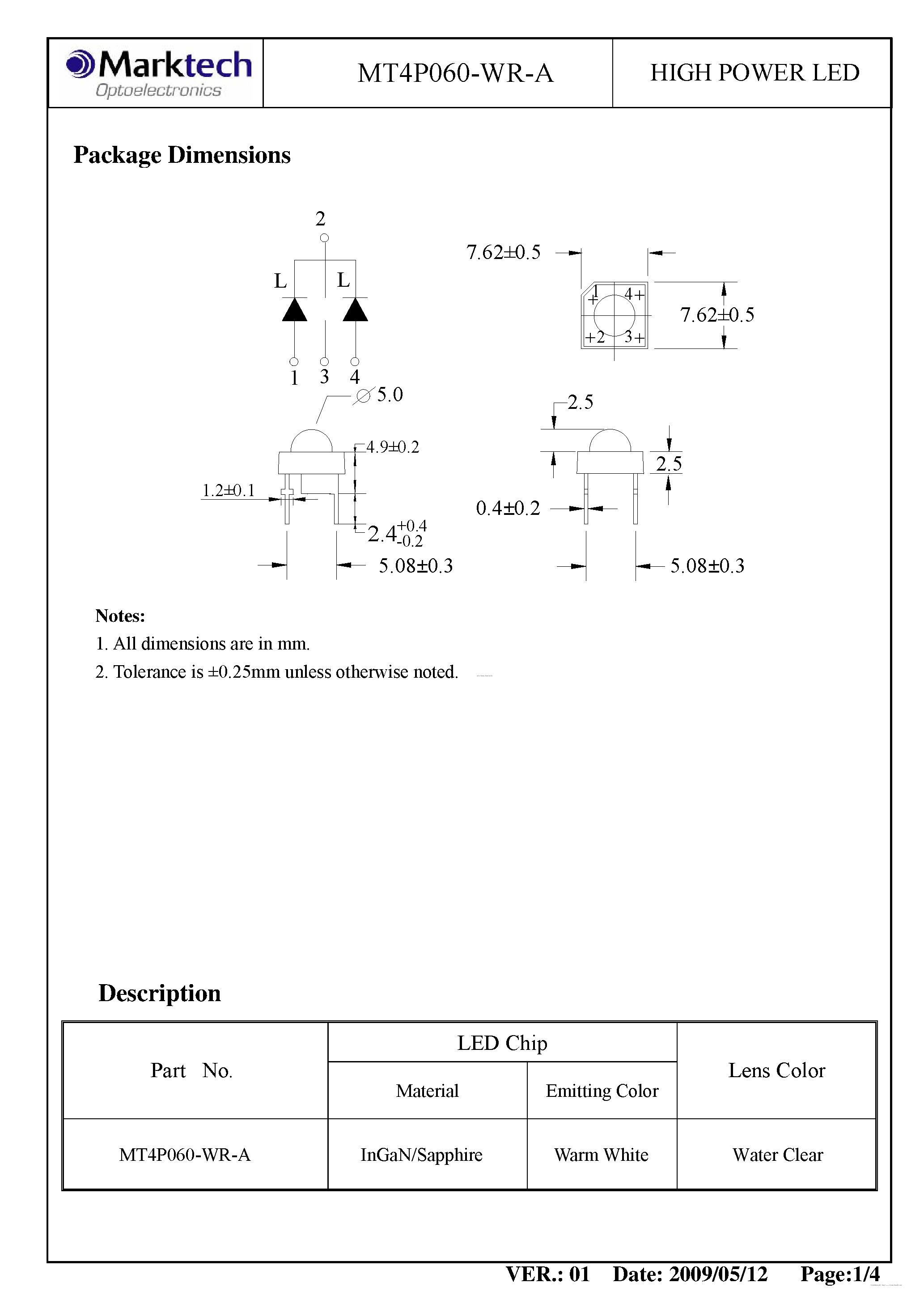 Datasheet MT4P060-WR-A - LED page 2