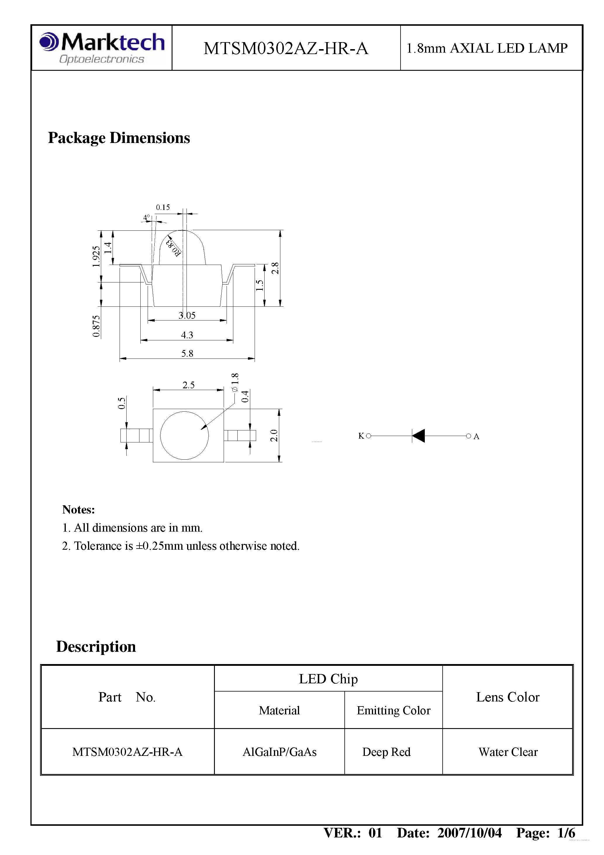 Datasheet MTSM0302AZ-HR-A - LED page 2