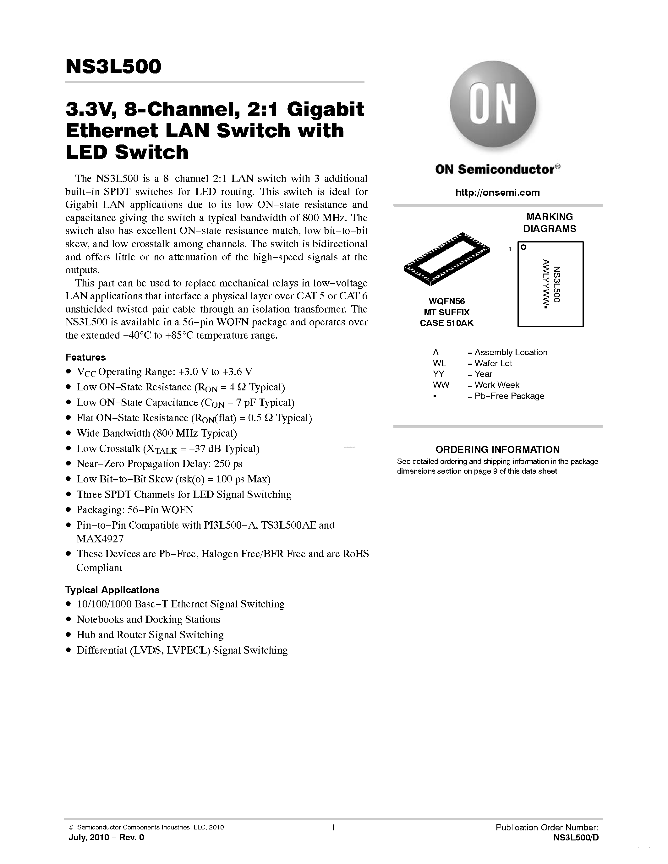 Datasheet NS3L500 page 1 Datasheet NS3L500 - Ethernet LAN Switch page 1