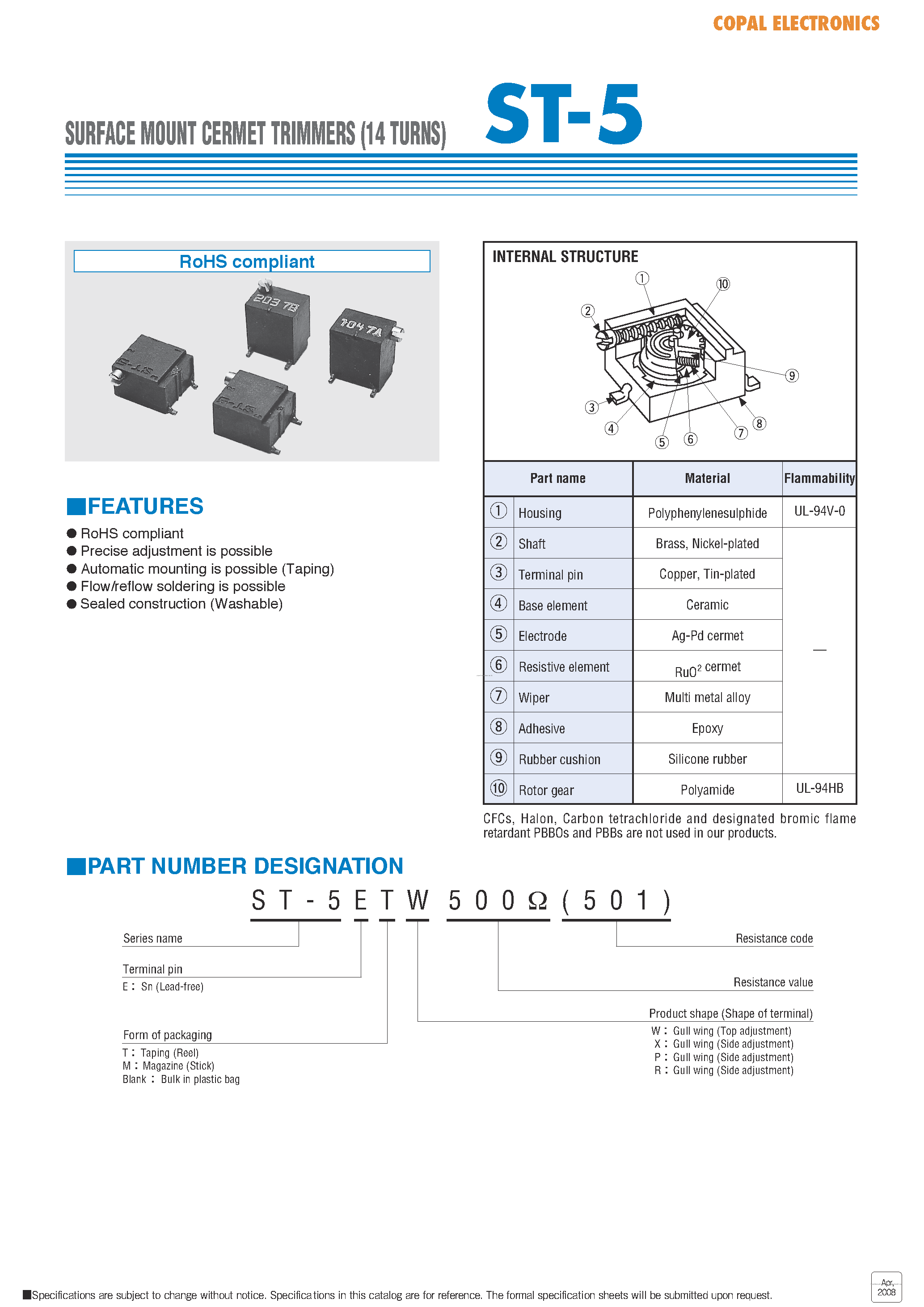 Datasheet ST-5 - SURFACE MOUNT CERMET TRIMMERS page 1