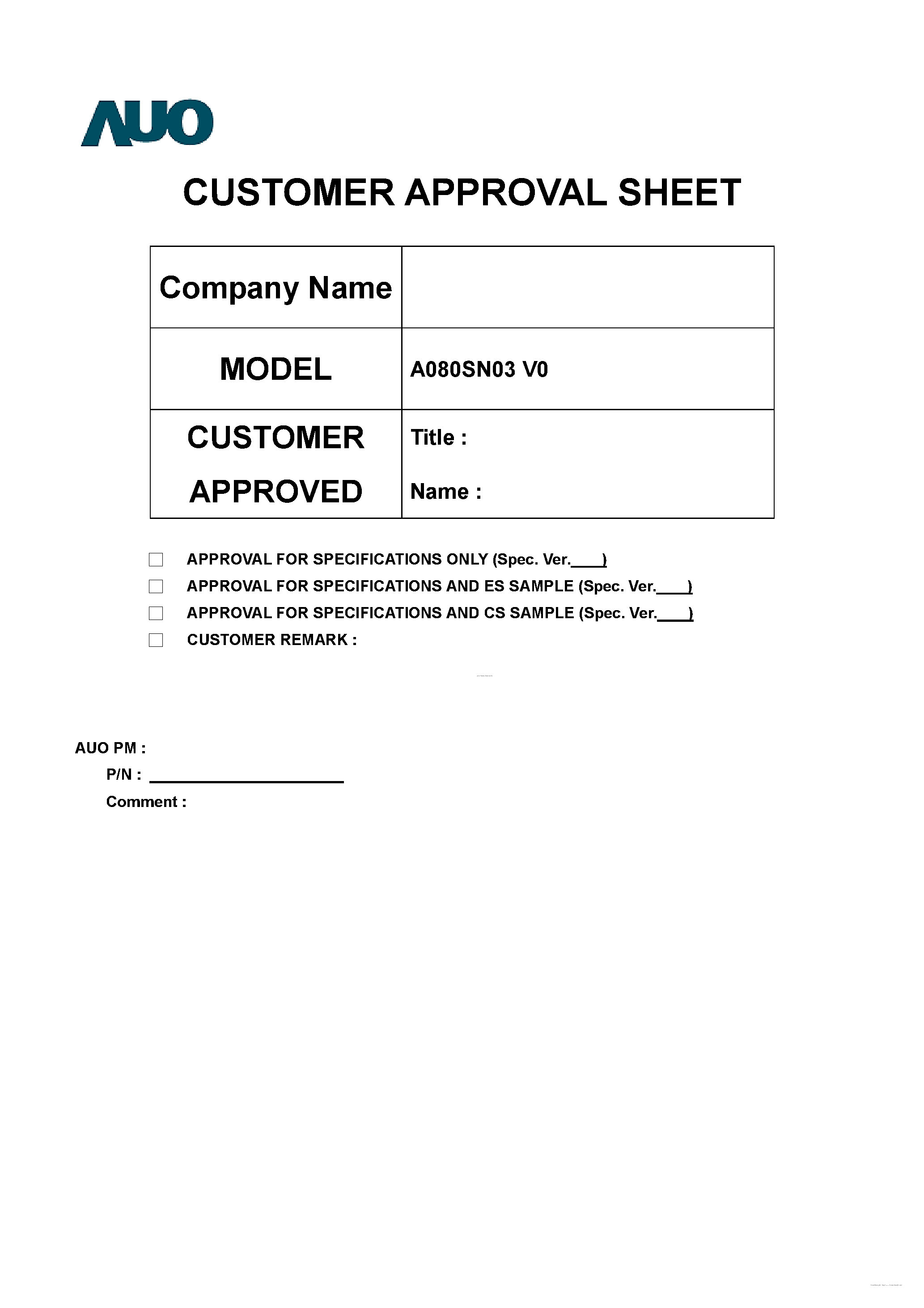 Даташит на микросхему A080SN03-V0 страница 1 Даташит A080SN03-V0 - TFT LCD Module страница 1