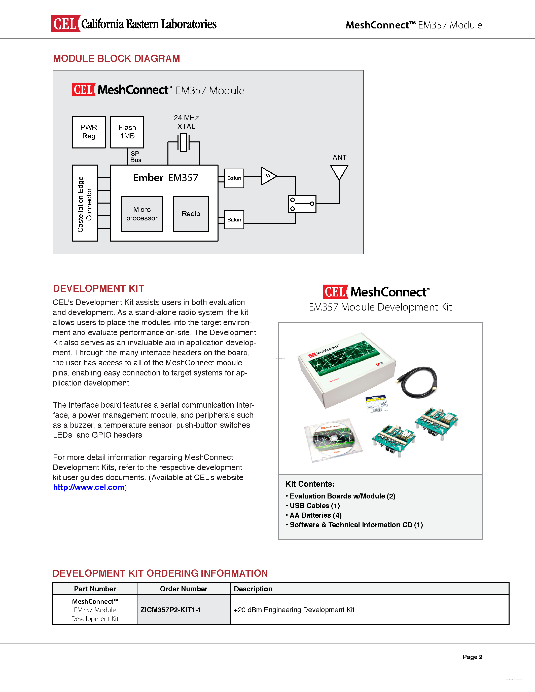 Datasheet ZICM357P2-1 - Ember EM357 Transceiver Based Module page 2