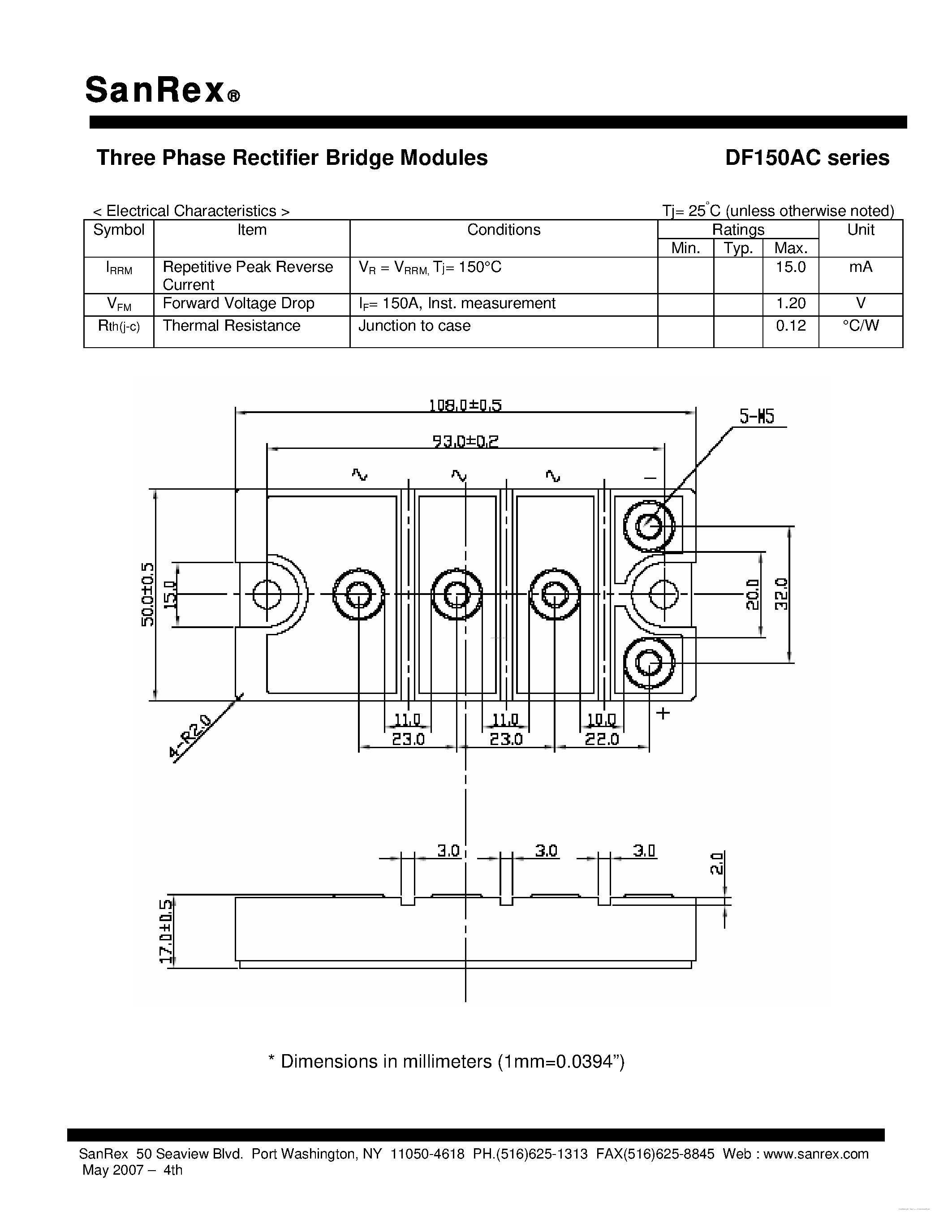 Datasheet DF150AC page 2 Datasheet DF150AC - Three Phase Rectifier Bridge Module page 2