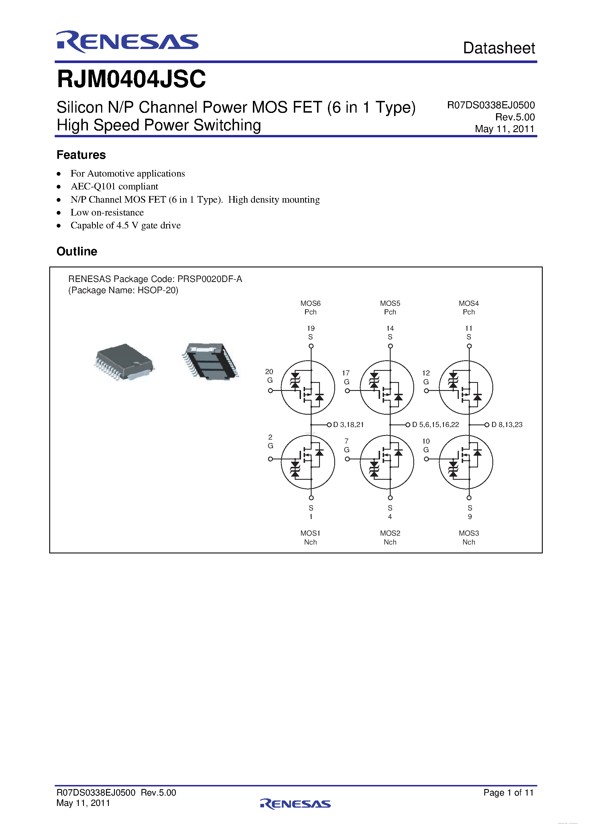 Datasheet RJM0404JSC - N-Channel Power MOSFET page 1