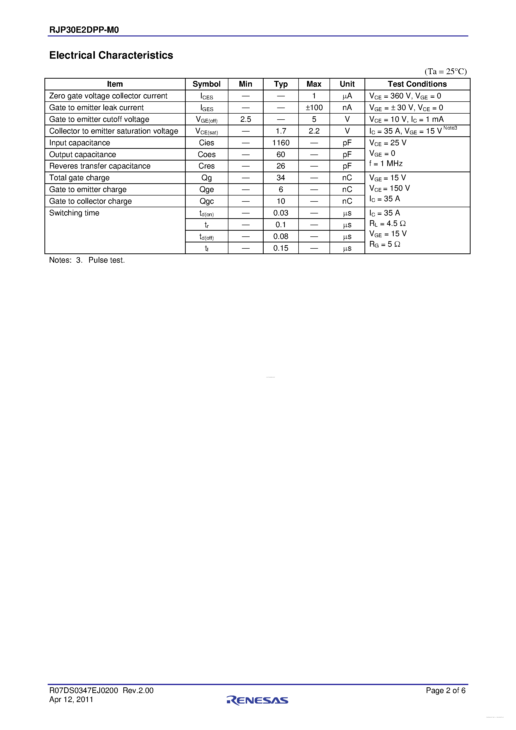 Datasheet RJP30E2DPP-M0 - N-Channel Power MOSFET page 2