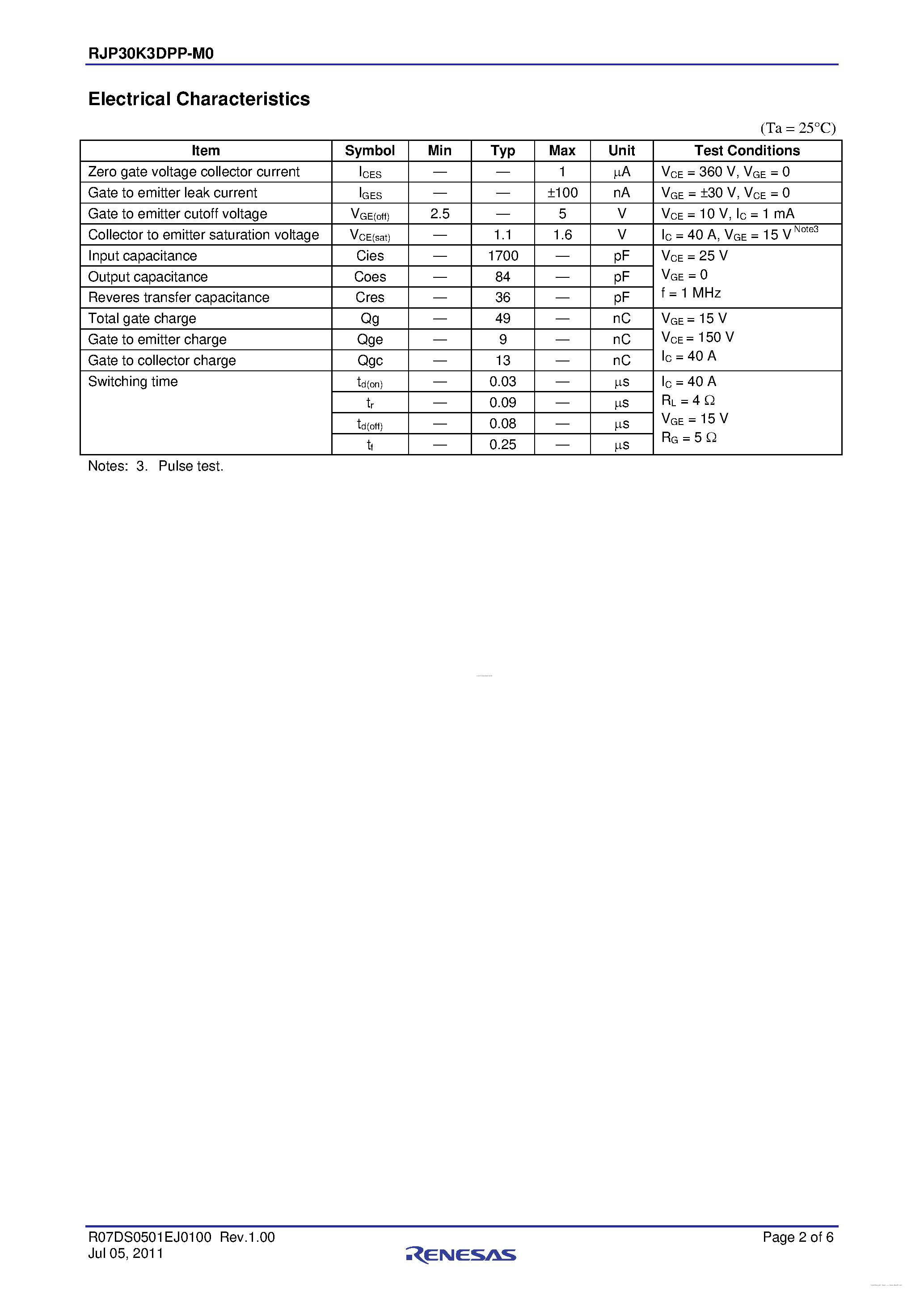 Datasheet RJP30K3DPP-M0 - N-Channel Power MOSFET page 2