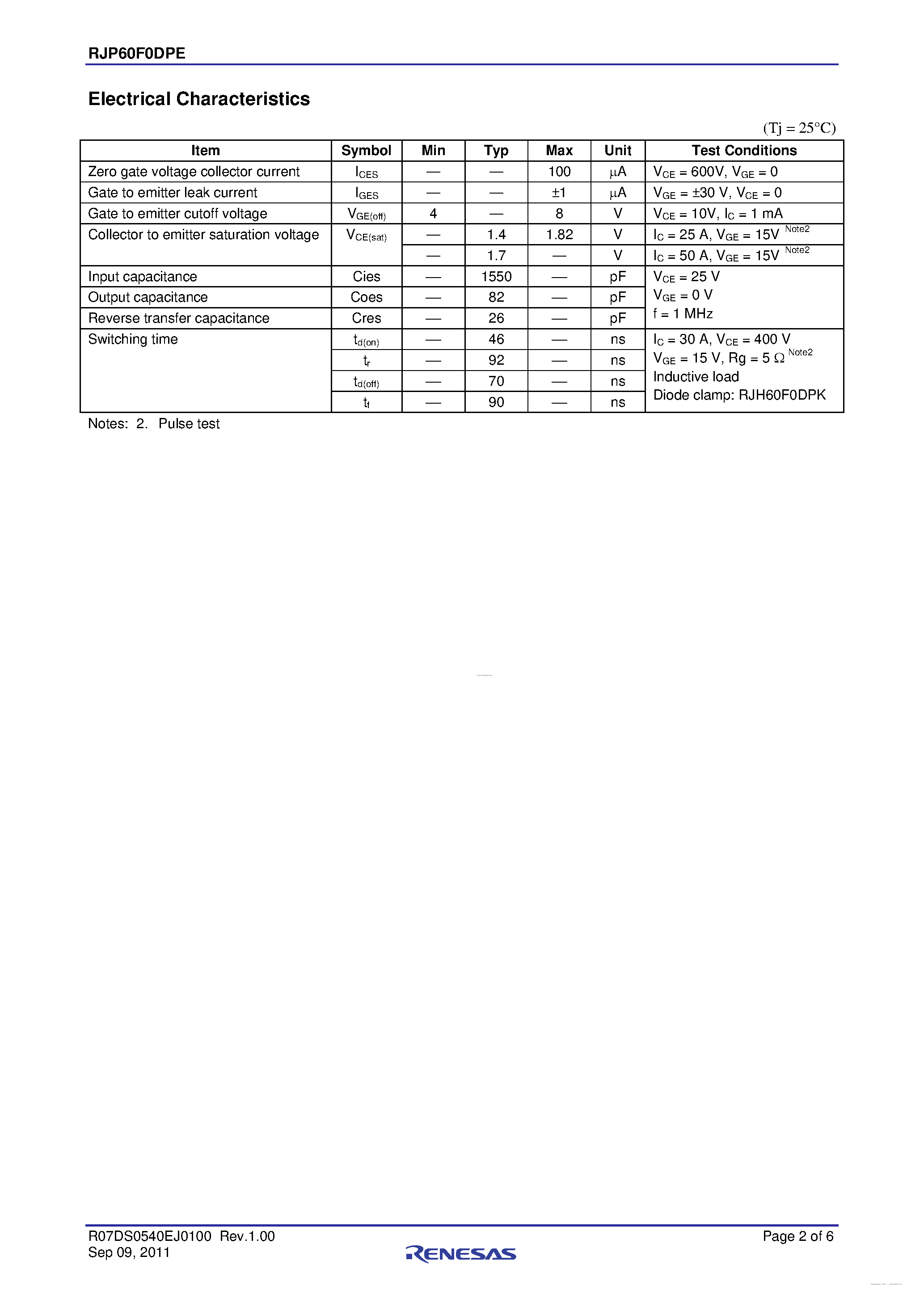 Datasheet RJP60F0DPE - N-Channel IGBT page 2