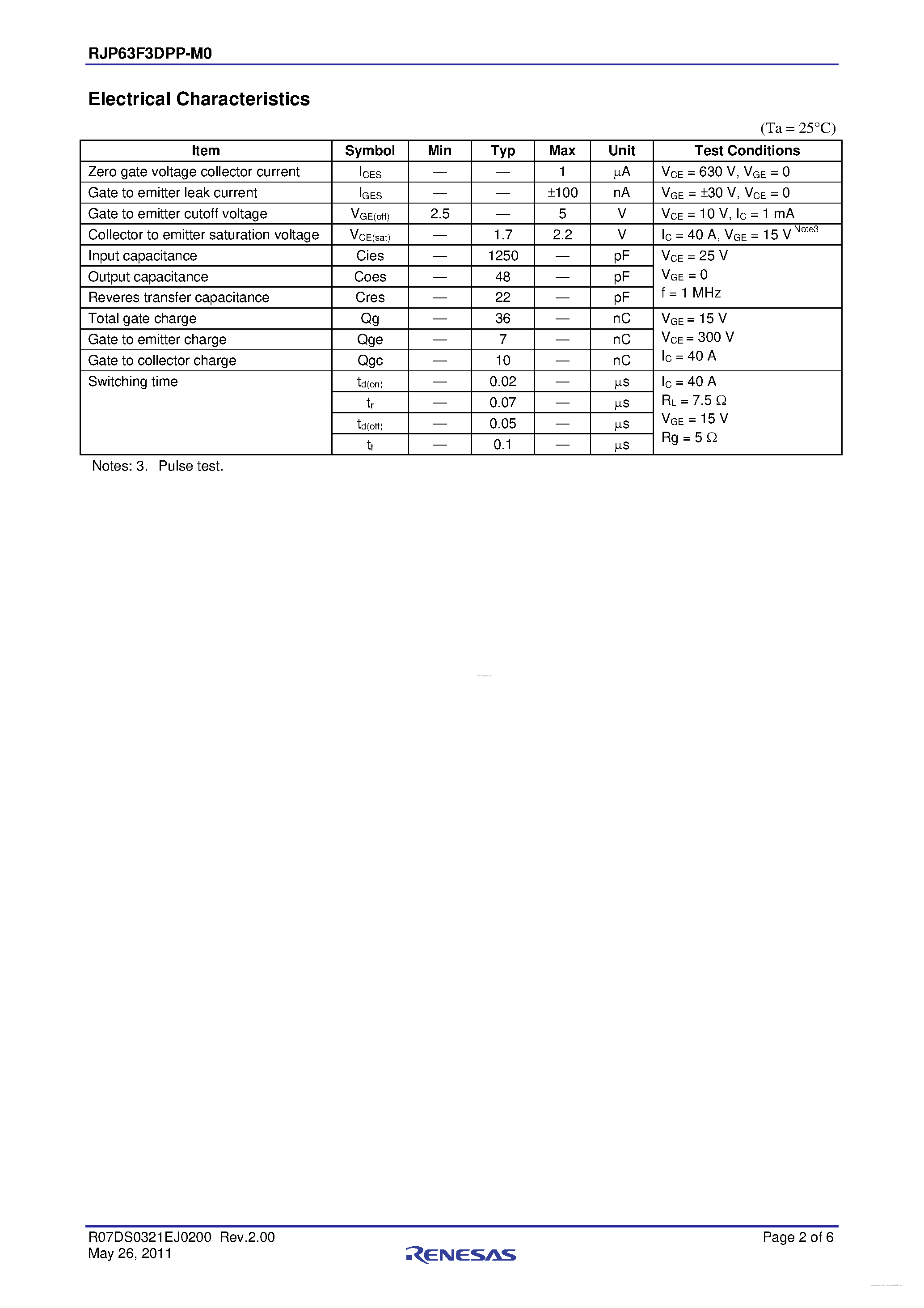 Datasheet RJP63F3DPP-M0 - N-Channel IGBT page 2