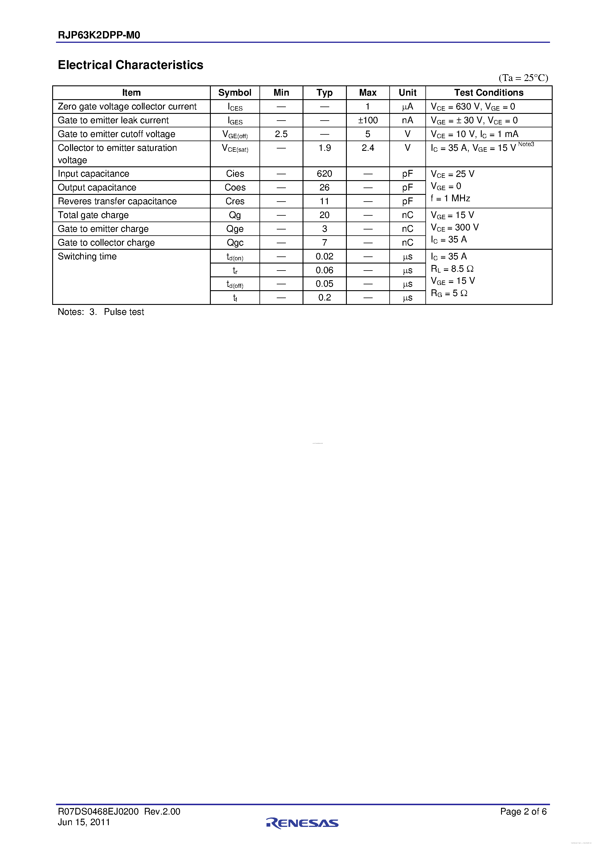 Datasheet RJP63K2DPP-M0 - N-Channel IGBT page 2