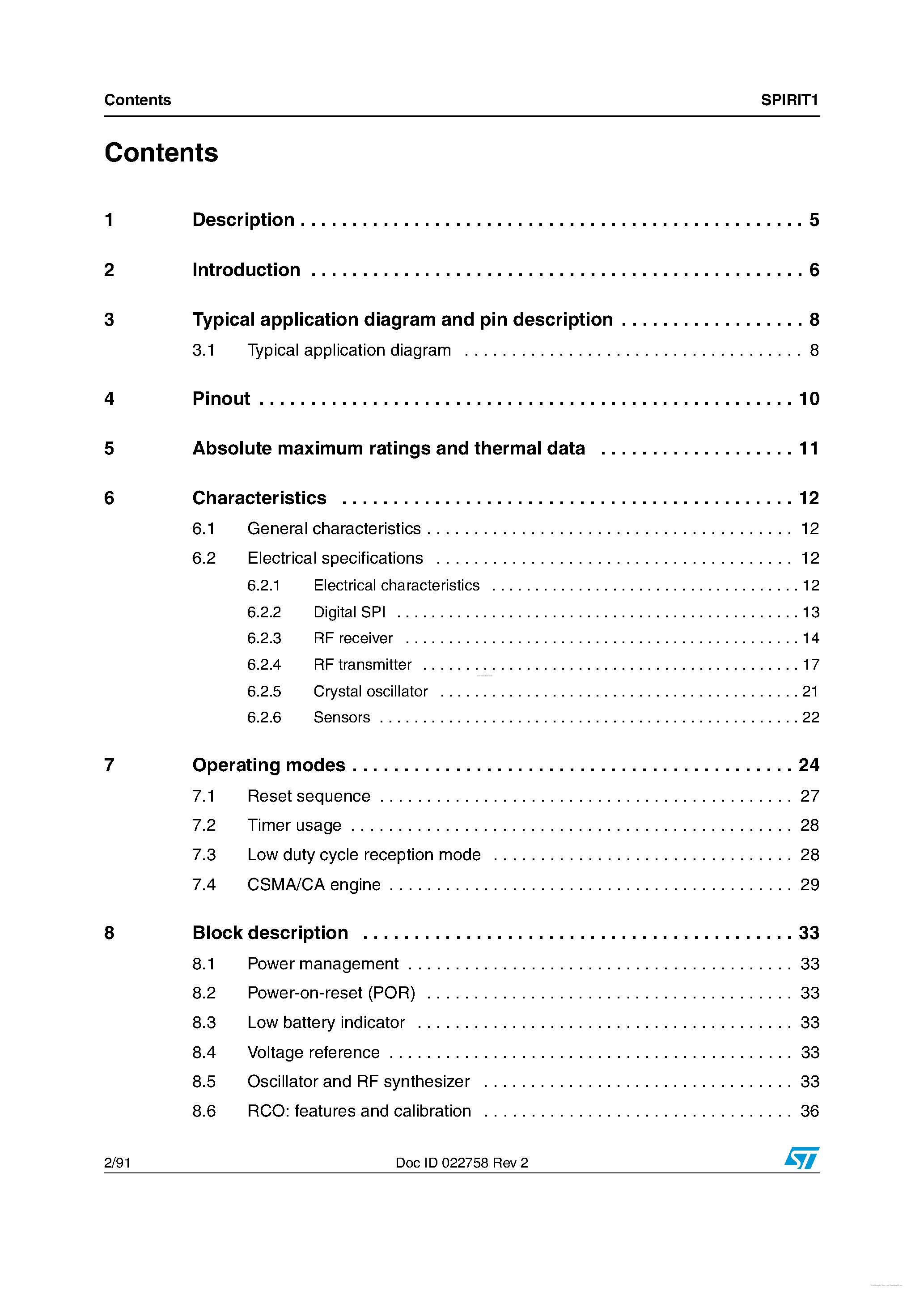 Даташит на микросхему SPIRIT1 страница 2 Даташит SPIRIT1 - low power sub-1GHZ transceiver страница 2