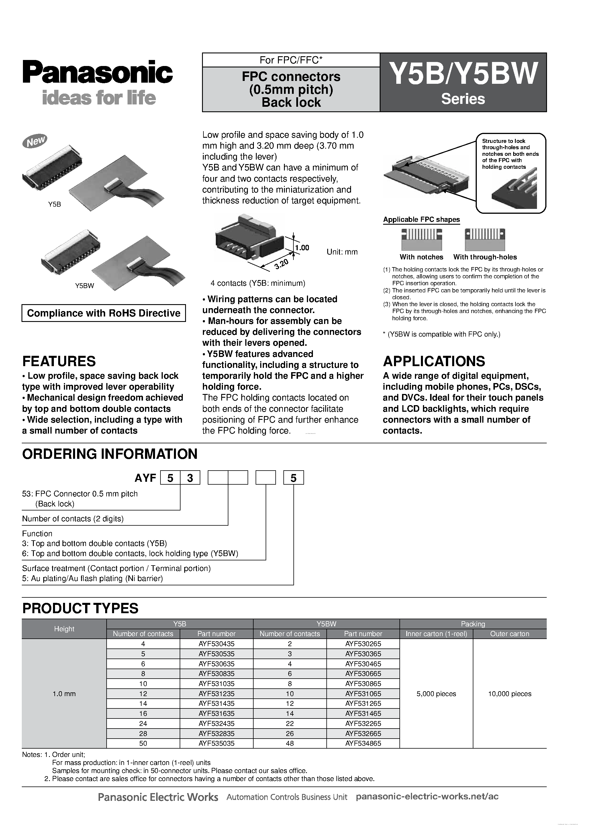 Даташит AYF53 - Connectors страница 1