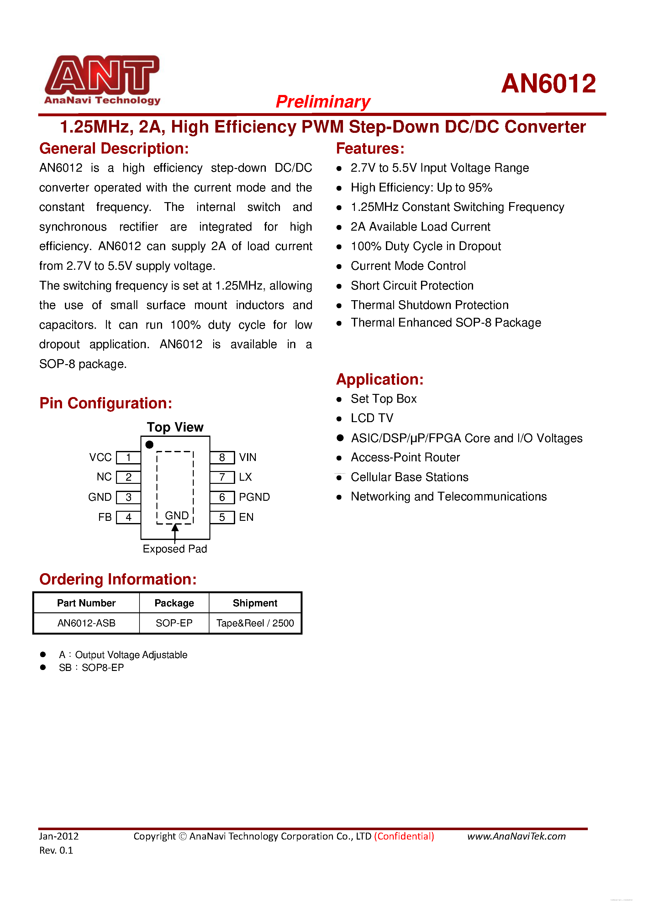 Даташит AN6012 - High Efficiency PWM Step-Down DC/DC Converter страница 1