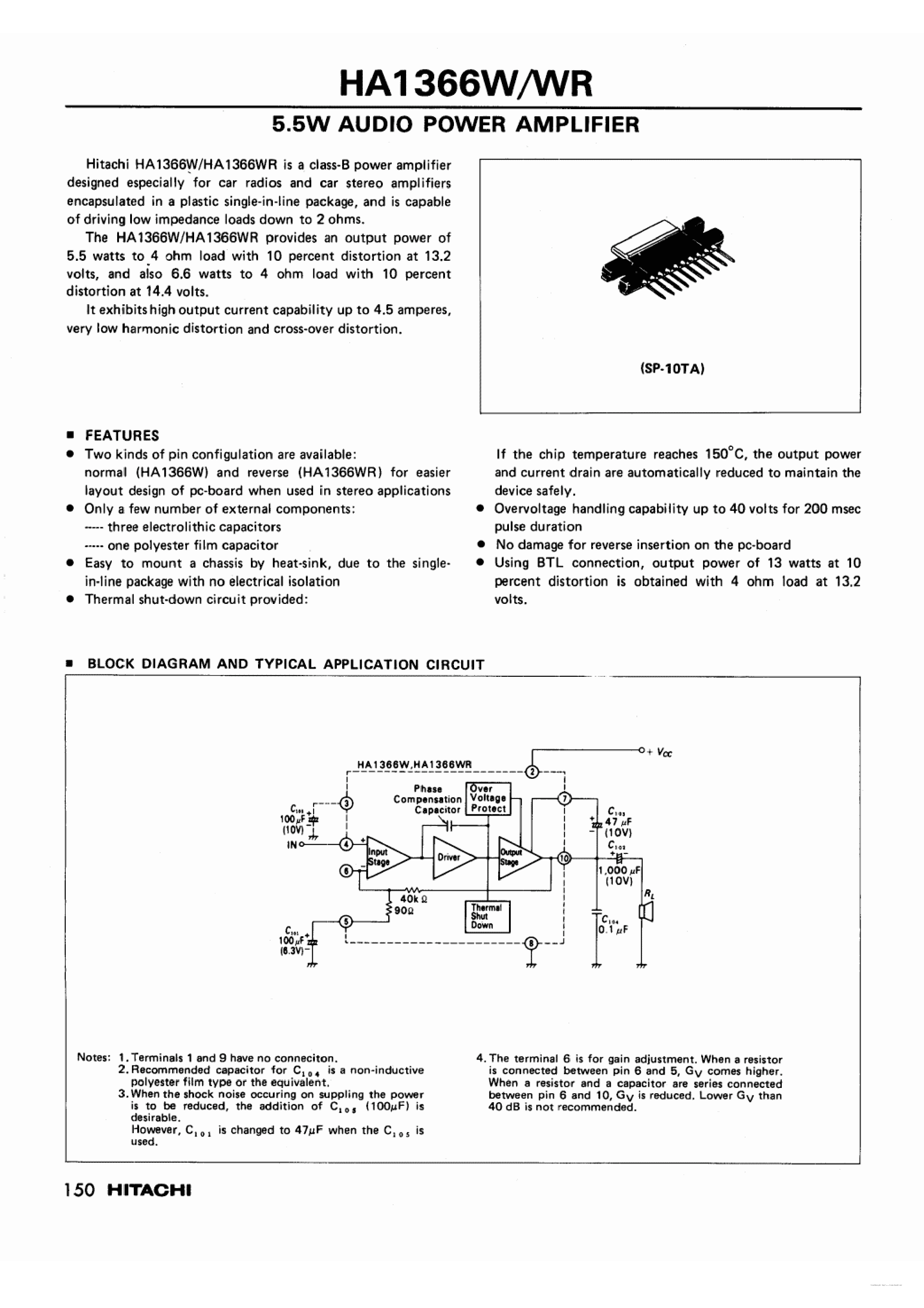 Datasheet HA1366W - 5.5W Audio Power Amplifier page 1