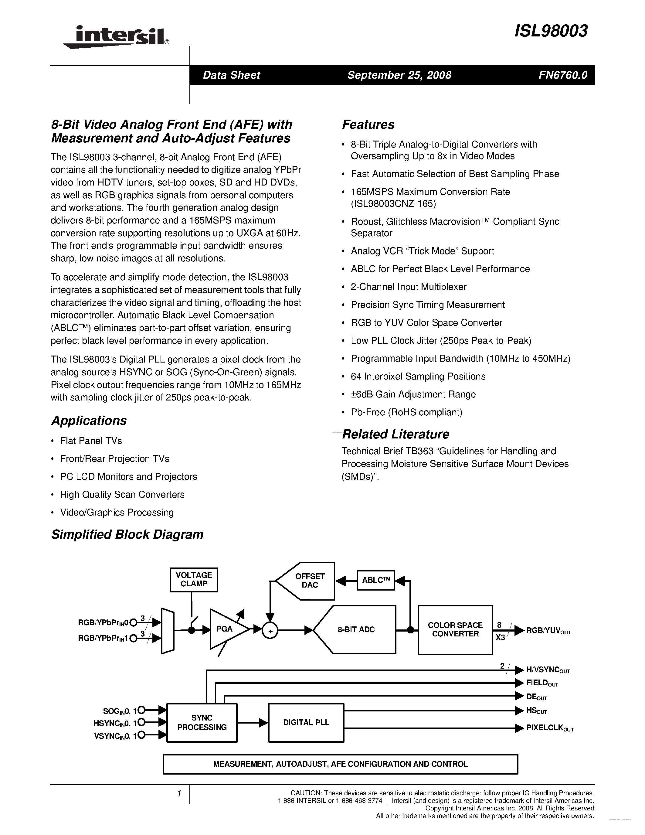 Datasheet ISL98003 - page 1