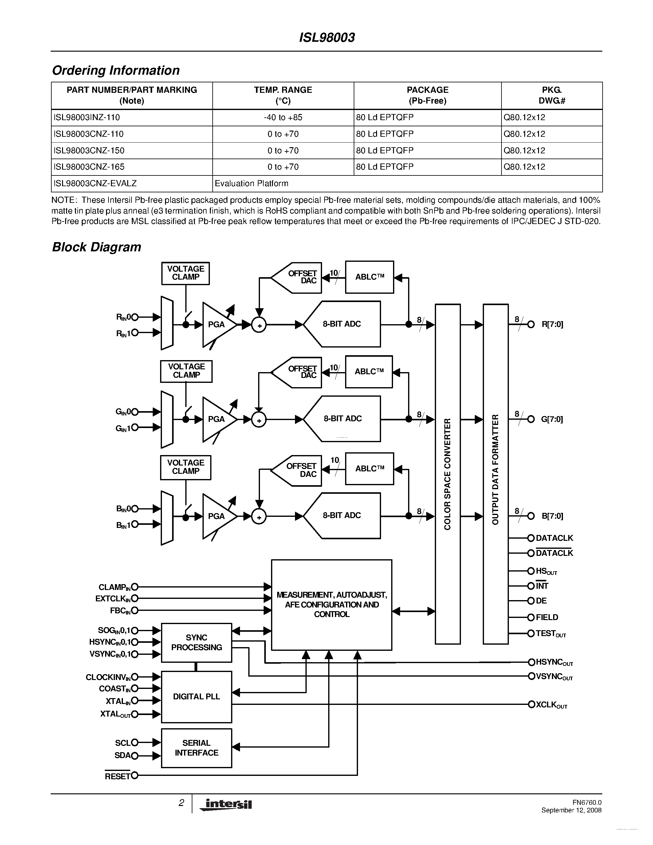 Datasheet ISL98003 - page 2