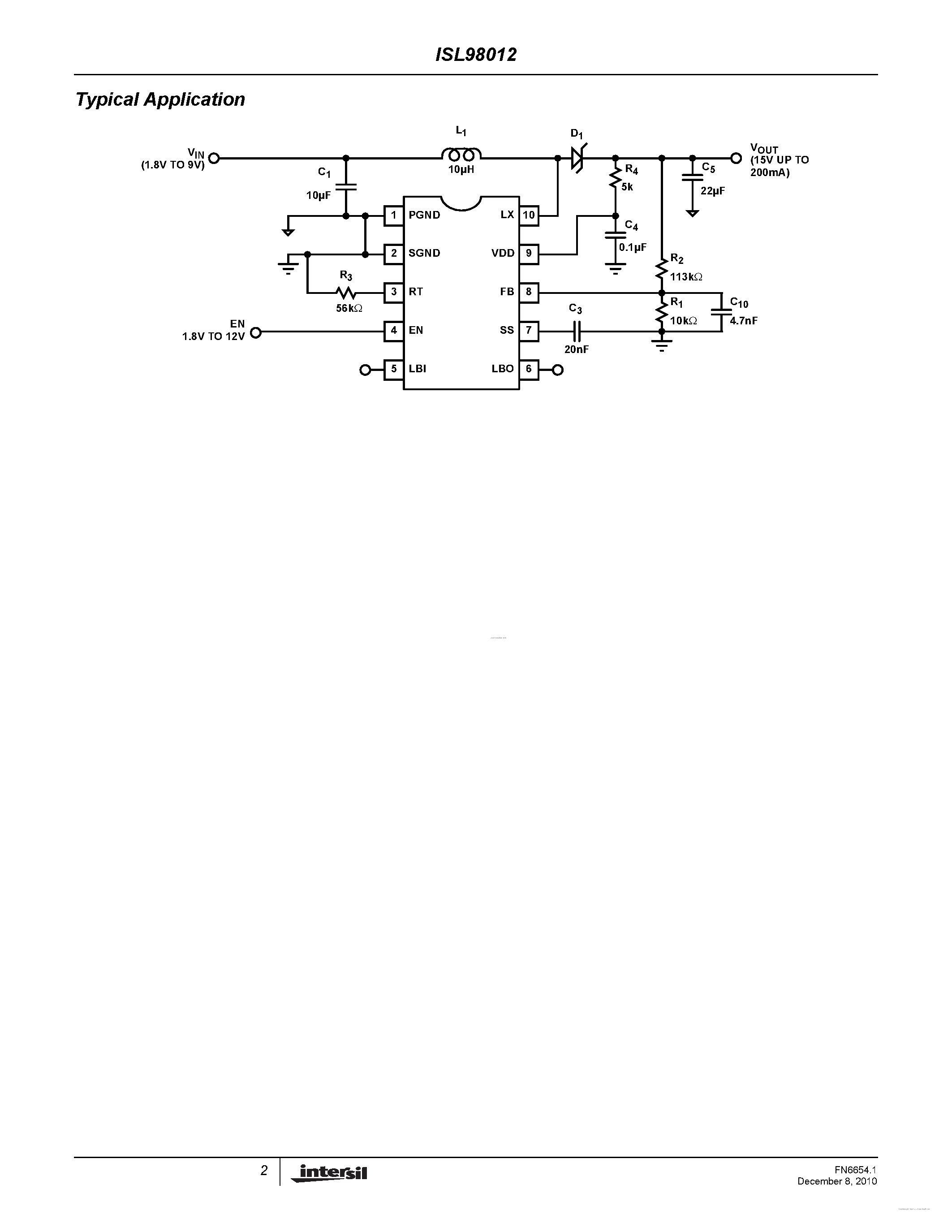 Datasheet ISL98012 - page 2