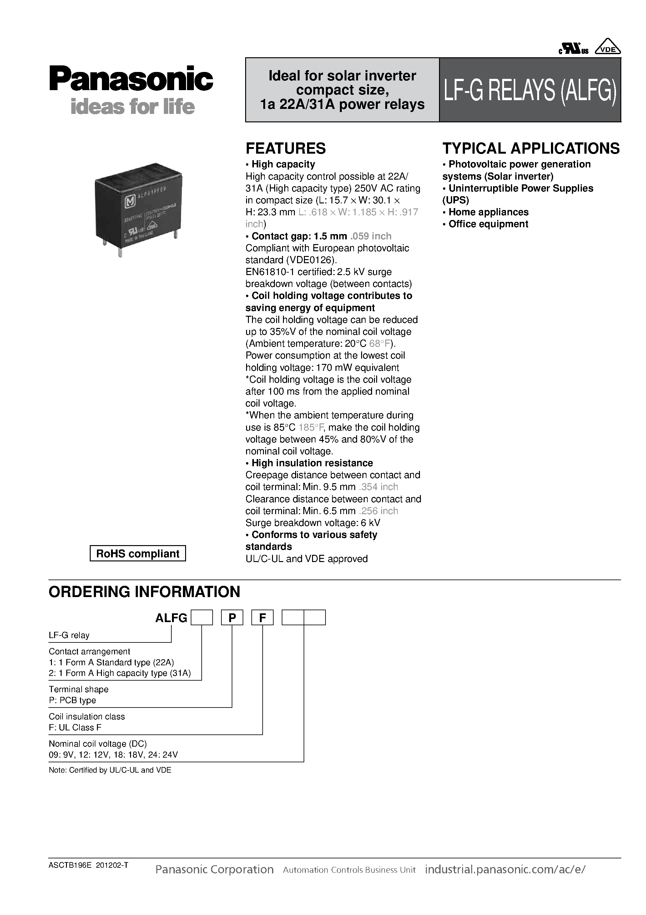 Datasheet ALFG1PF09 page 1 Datasheet ALFG1PF09 - Relays page 1