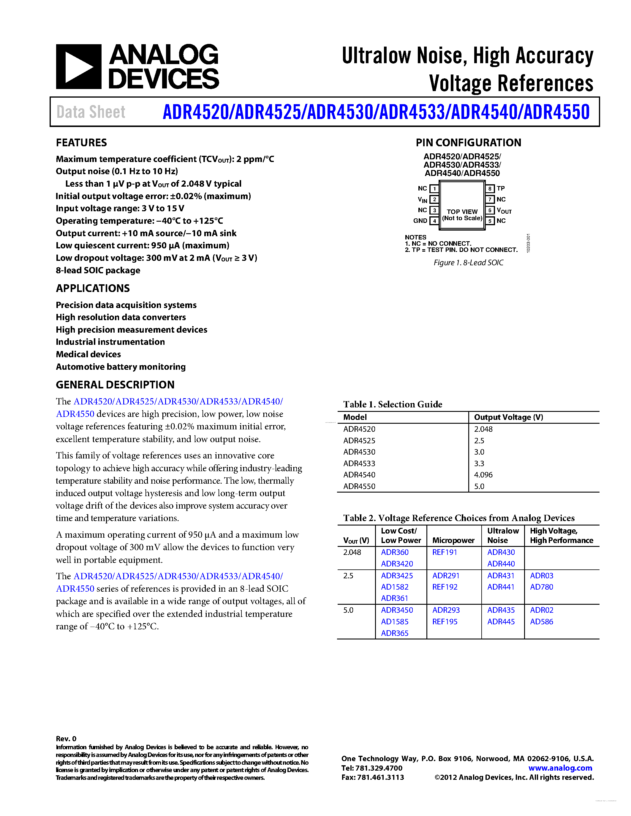 Даташит ADR4520 - (ADR4520 - ADR4550) High Accuracy Voltage References страница 1