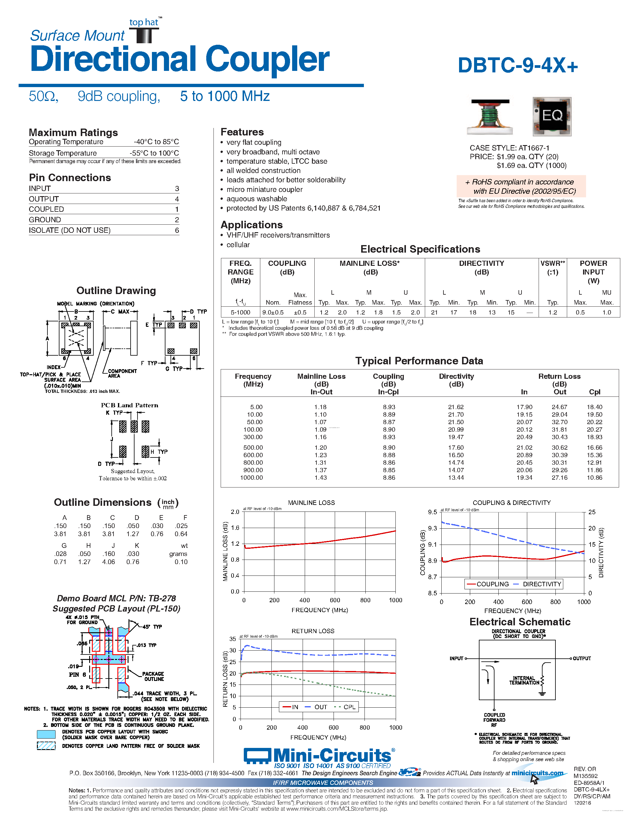 Datasheet DBTC-9-4X+ - Directional Coupler page 1