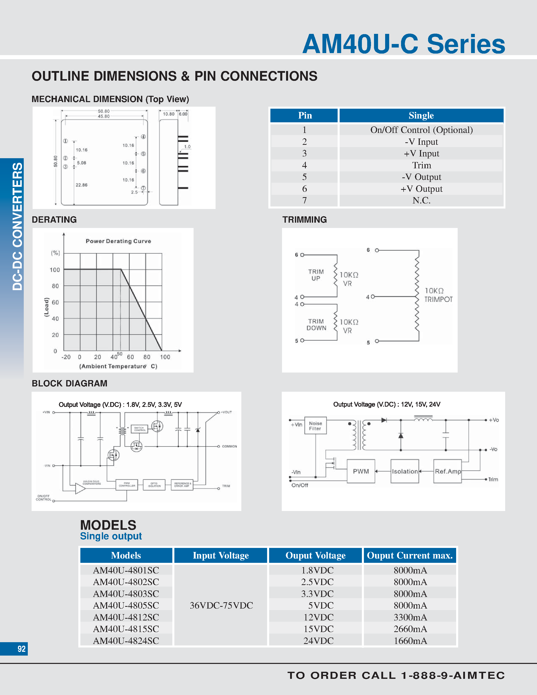 Даташит AM40U-4801SC - 40 watt dc-dc converters страница 2