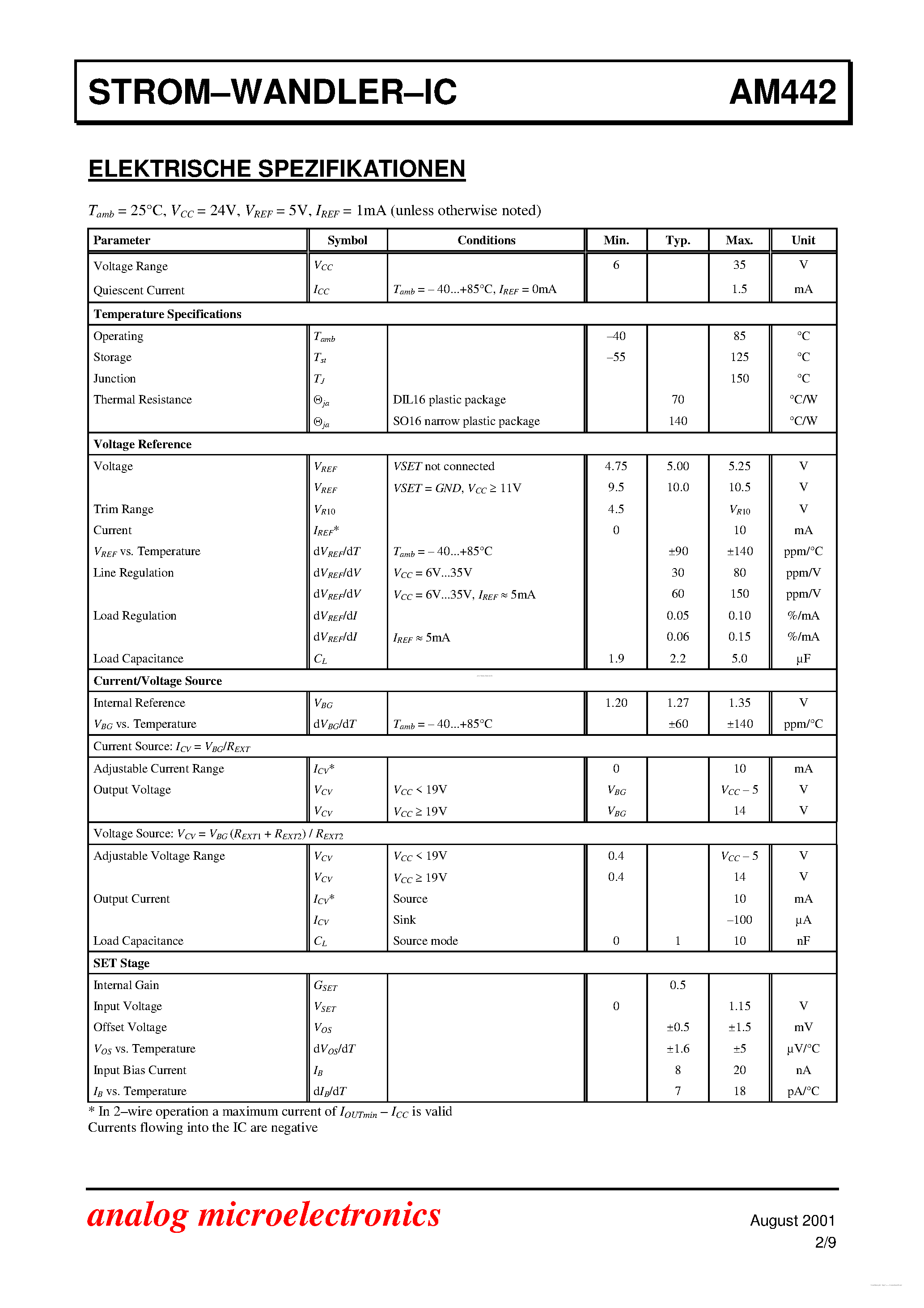 Даташит на микросхему AM442 страница 2 Даташит AM442 - STROM-WANDLER-IC страница 2